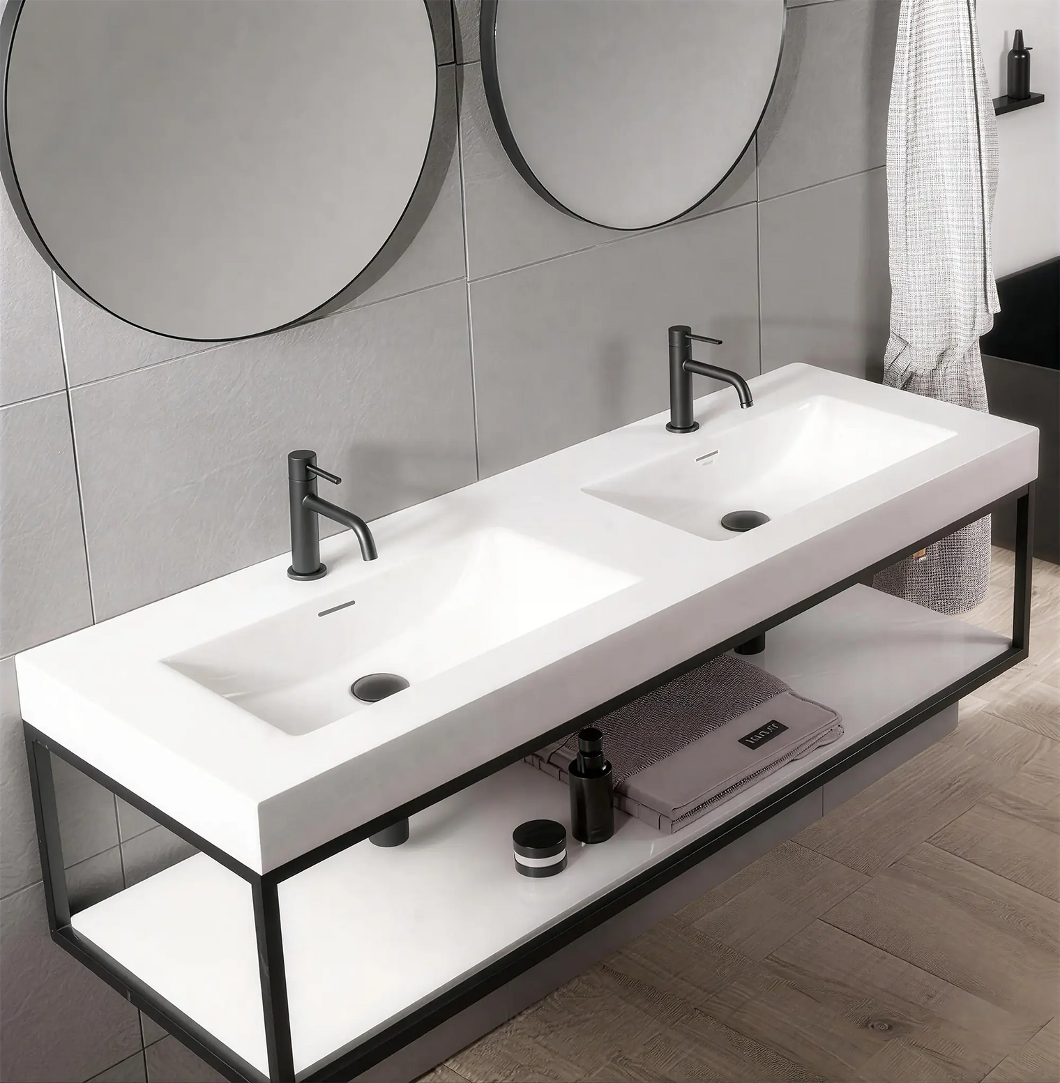 Rectangular Hera Basin 147DB with pop-up drainage and magic cleaning sponge, size L1470 W445 H163mm