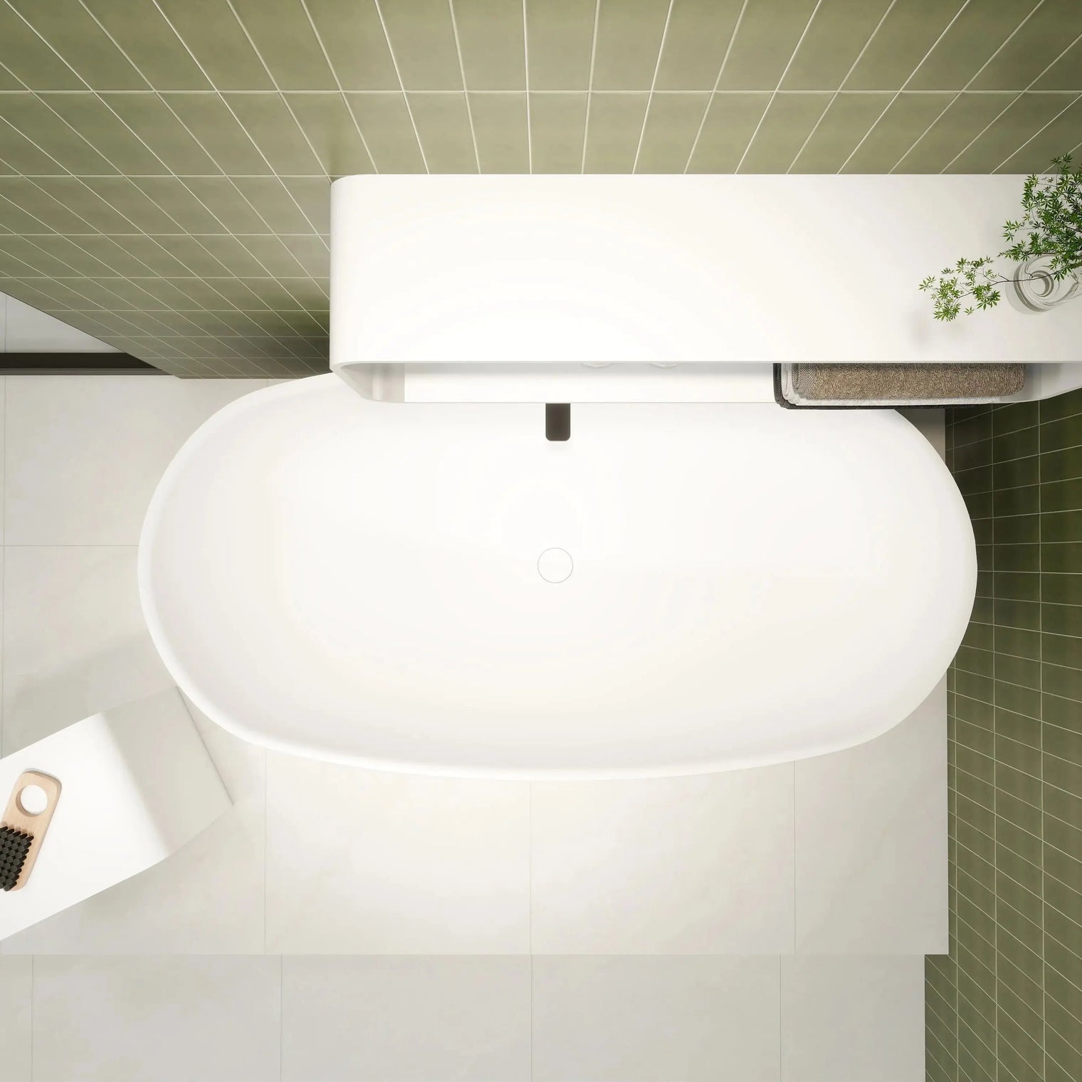 Modern white sink with a light fixture in a bathroom setting