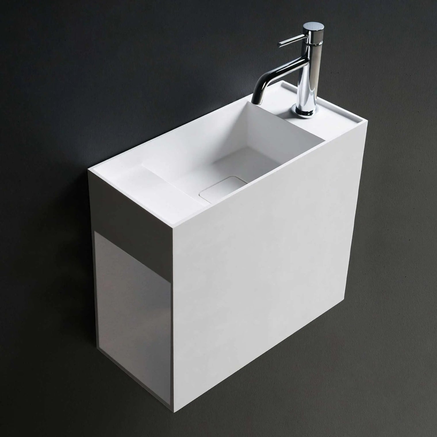 CUBE-X WM 45 w/Side Shelf-WALL MOUNT WASHBASINS-訂造一體無縫洗手盆,Tailor made Washbasins,waterbasin hk, 浴室物料,浴室裝修,訂造洗手盆,浴室翻新,Bathroomware ,Bespoke bathroom,浴室配件,訂造浴室潔具,訂造浴室傢俬,香港 浴室設計 公司,best custom bathroom furniture HK, Infinite Bath
