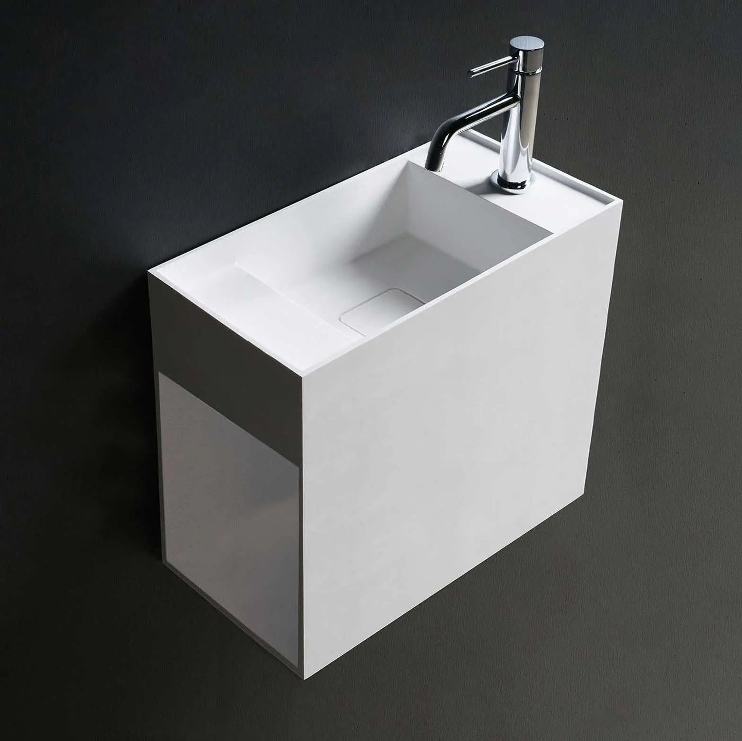 CUBE-X WM 50 w/Side Shelf-WALL MOUNT WASHBASINS-訂造一體無縫洗手盆,Tailor made Washbasins,waterbasin hk, 浴室物料,浴室裝修,訂造洗手盆,浴室翻新,Bathroomware ,Bespoke bathroom,浴室配件,訂造浴室潔具,訂造浴室傢俬,香港 浴室設計 公司,best custom bathroom furniture HK, Infinite Bath
