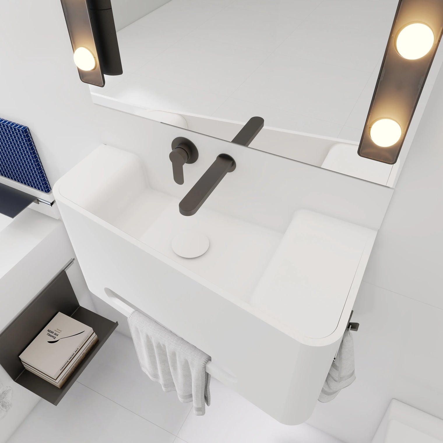 ELEMENTS Wall-Mount Washbasins Bowl on Left w/towel bar INFINITE BATH