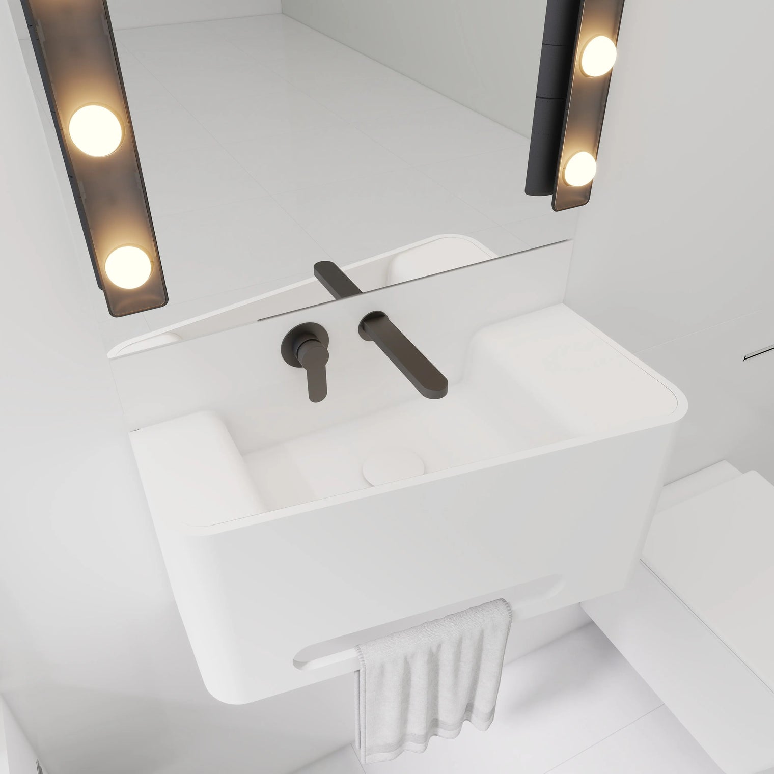 ELEMENTS Wall-Mount Washbasins Bowl on Left w/towel bar INFINITE BATH
