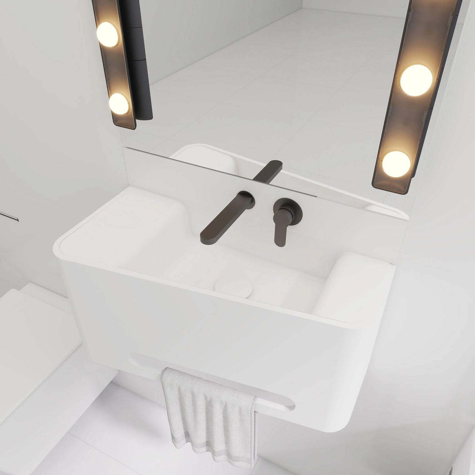 ELEMENTS Wall-Mount Washbasins Bowl on Right w/towel bar INFINITE BATH