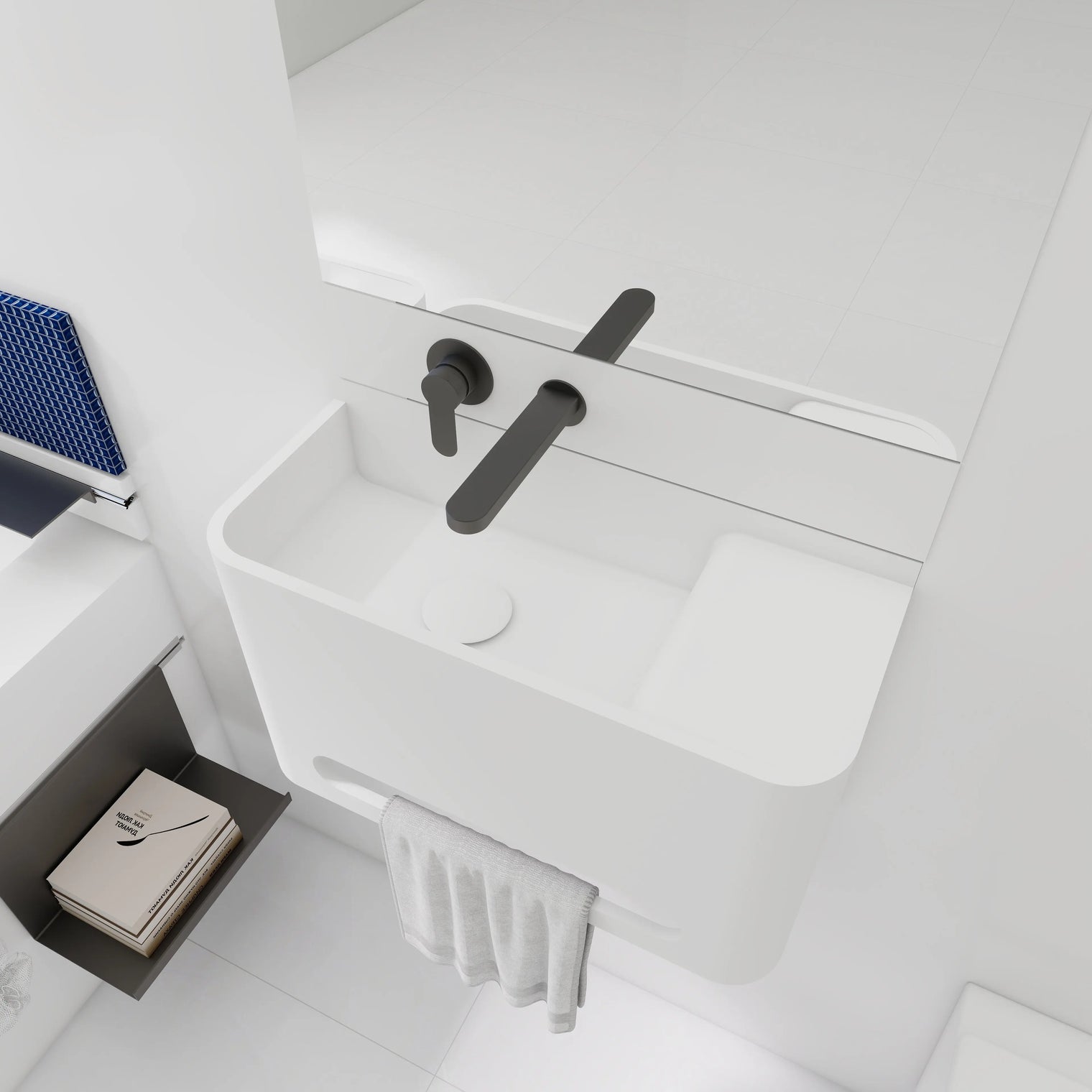 ELEMENTS Wall-Mount Washbasins Bowl on left w/towel bar INFINITE BATH