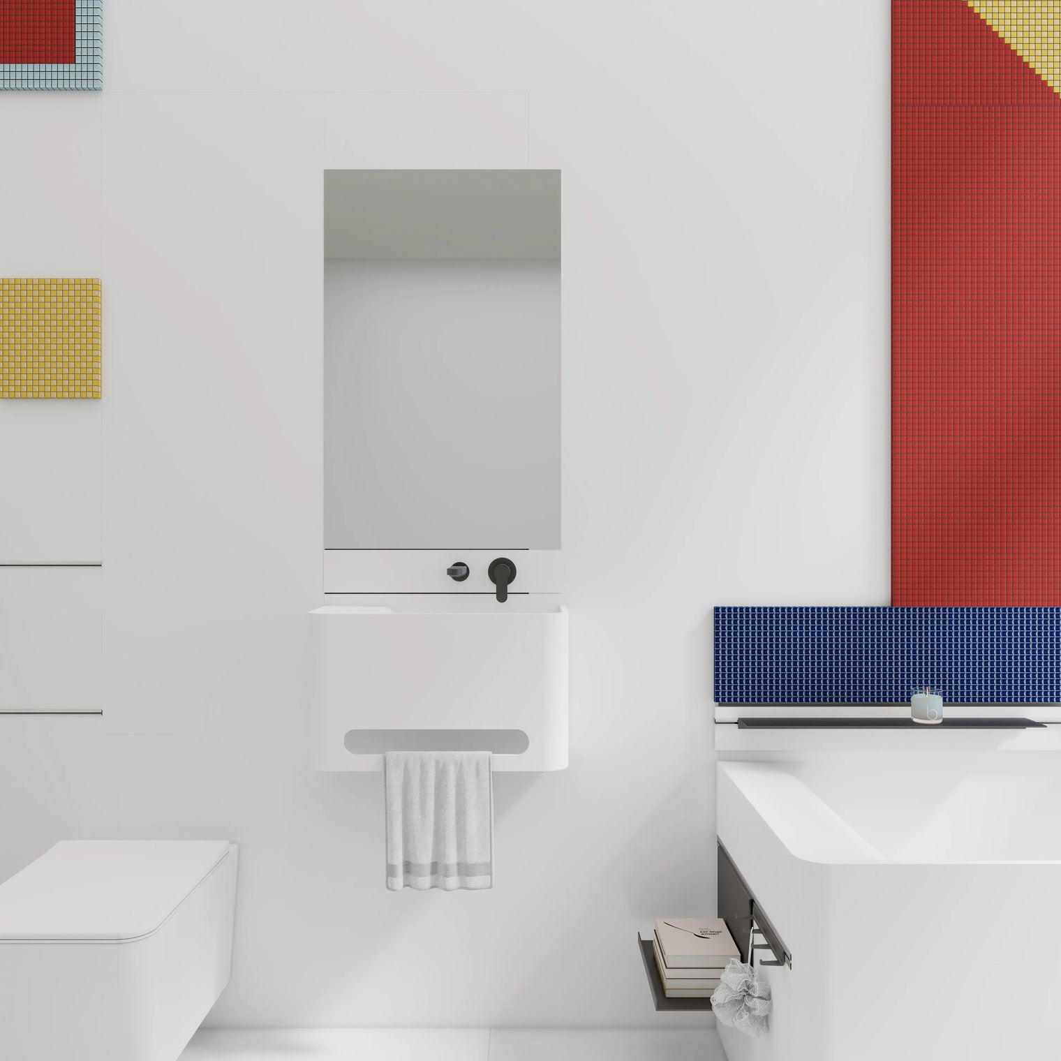 ELEMENTS Wall-Mount Washbasins Bowl on right w/towel bar INFINITE BATH