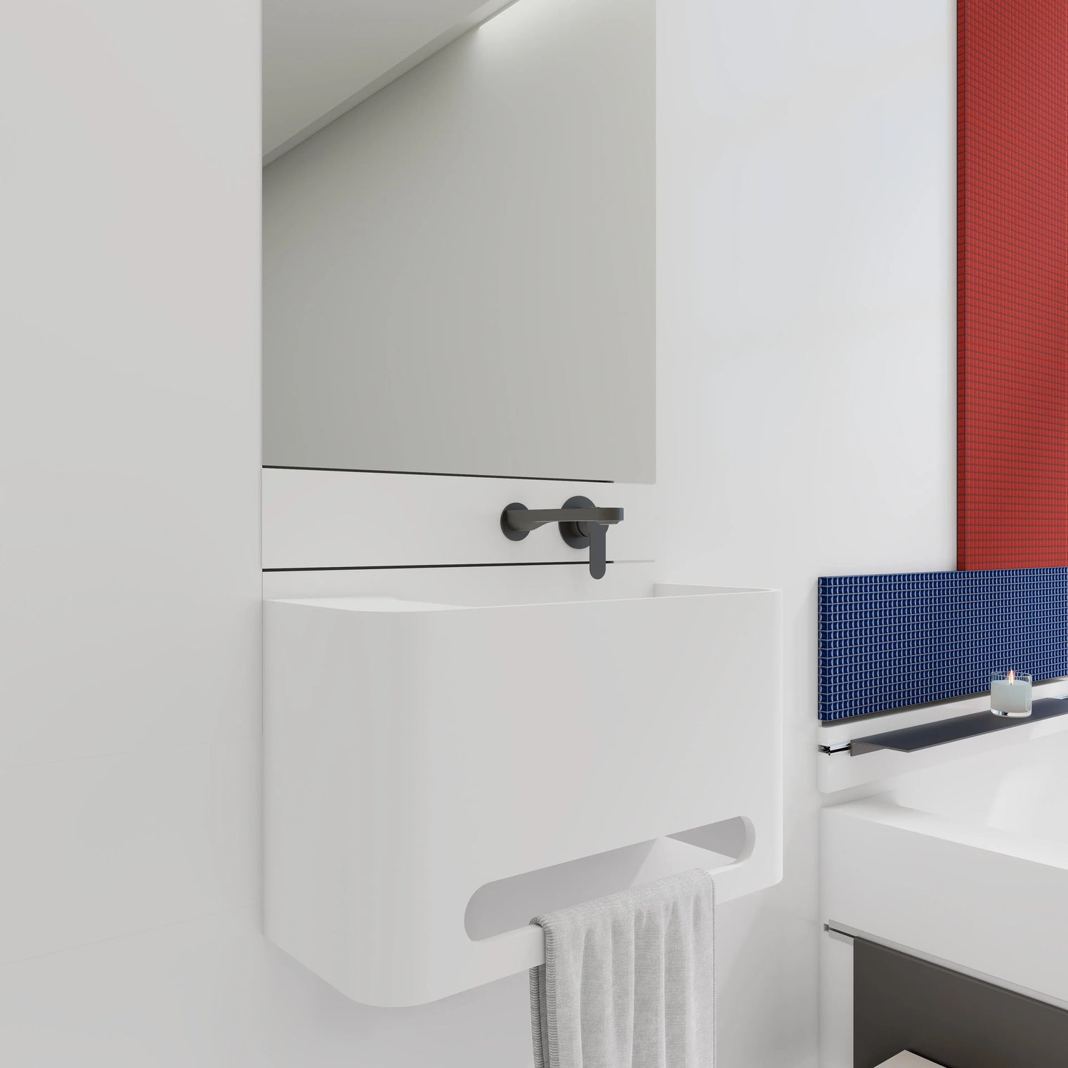 ELEMENTS Wall-Mount Washbasins Bowl on right w/towel bar INFINITE BATH