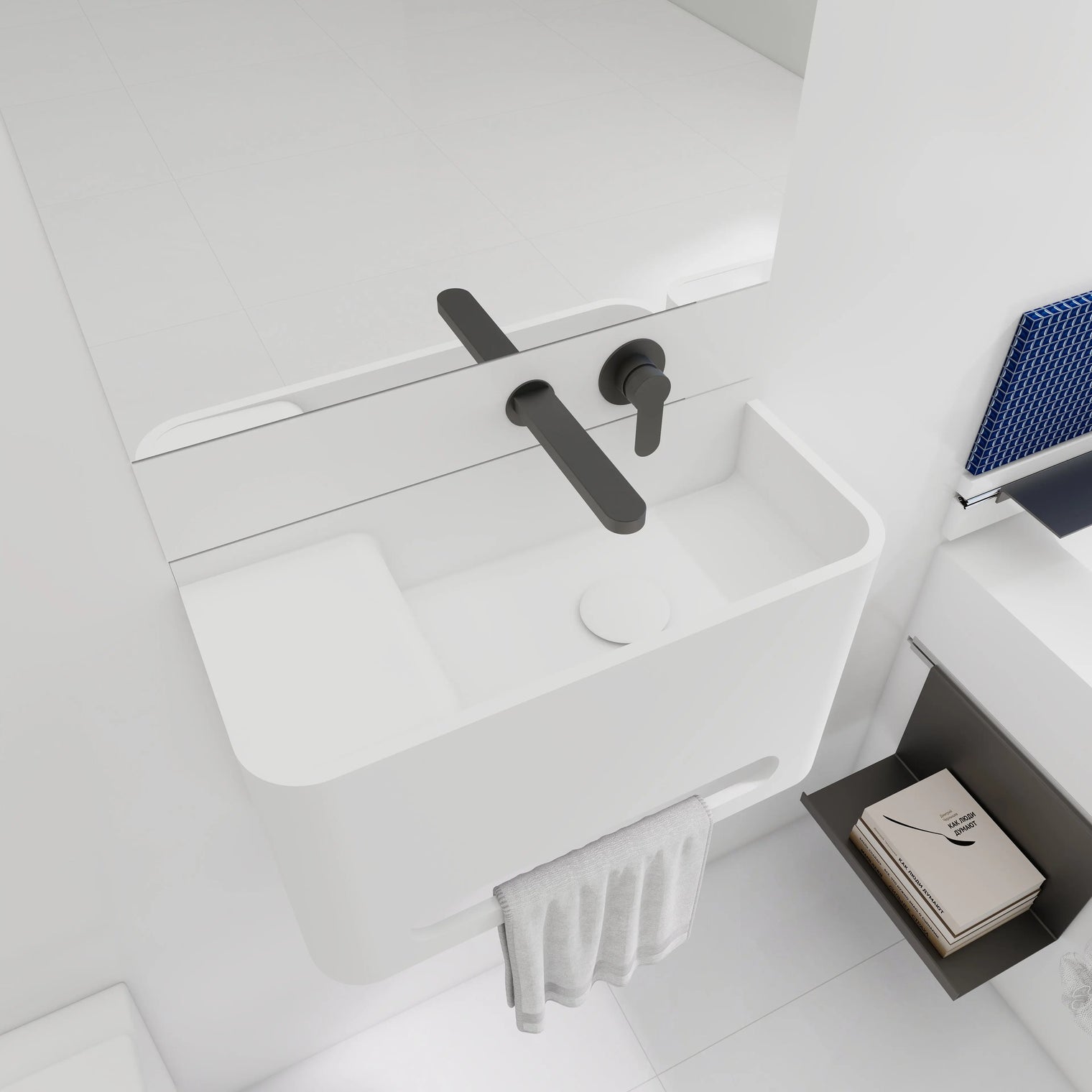 ELEMENTS Wall-Mount Washbasins Bowl on right w/towel bar INFINITE BATH