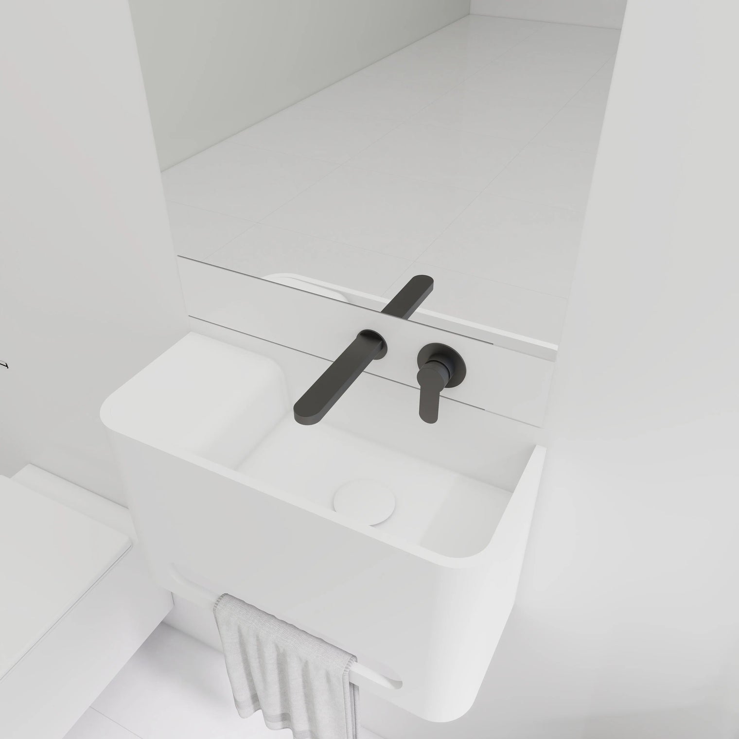 ELEMENTS Wall-Mount Washbasins Bowl on right w/towel bar INFINITE BATH