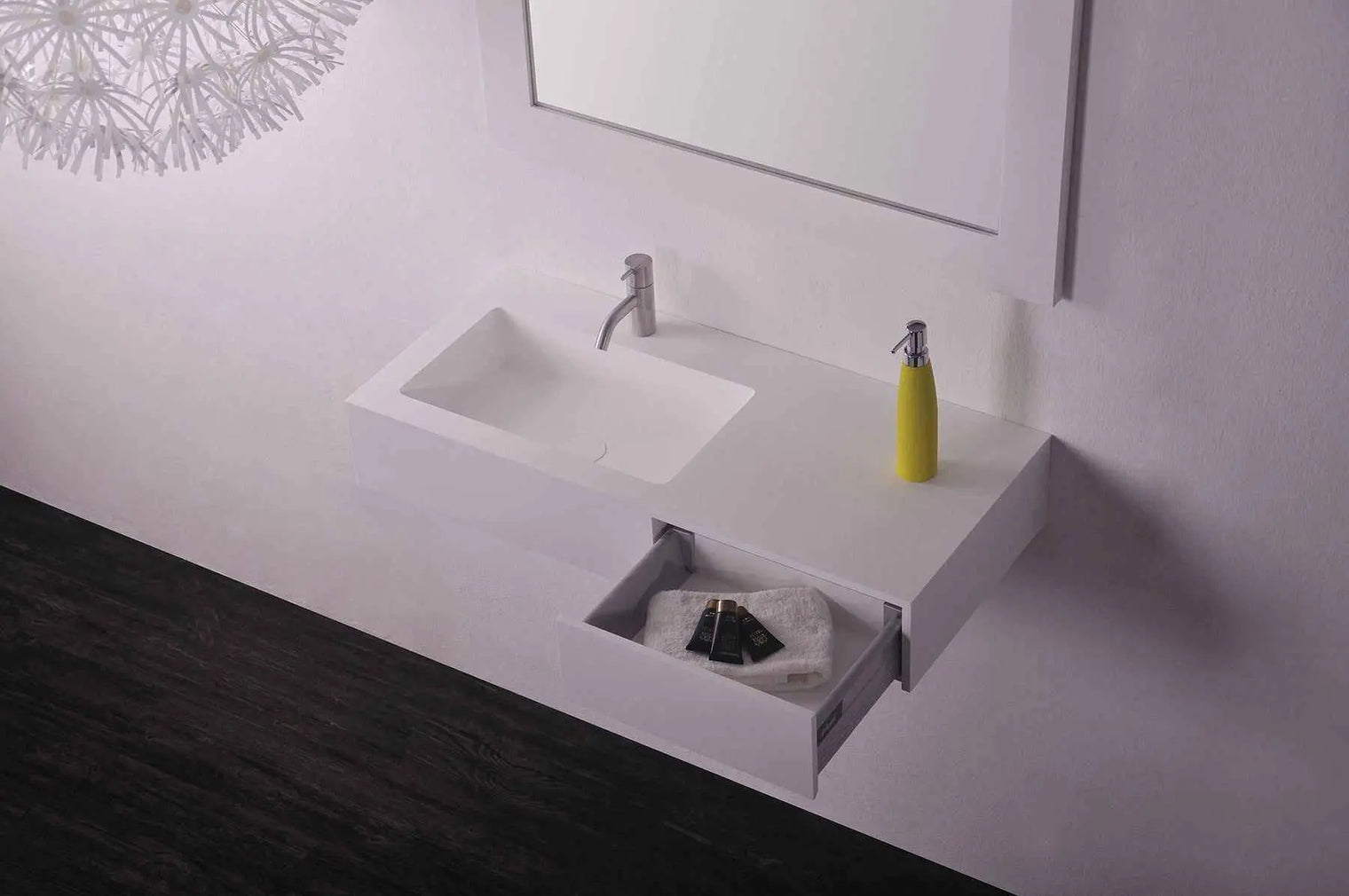 Vesta WM 90L w/Drawer-WALL MOUNT WASHBASINS-訂造一體無縫洗手盆,Tailor made Washbasins,waterbasin hk, 浴室物料,浴室裝修,訂造洗手盆,浴室翻新,Bathroomware ,Bespoke bathroom,浴室配件,訂造浴室潔具,訂造浴室傢俬,香港 浴室設計 公司,best custom bathroom furniture HK, Infinite Bath