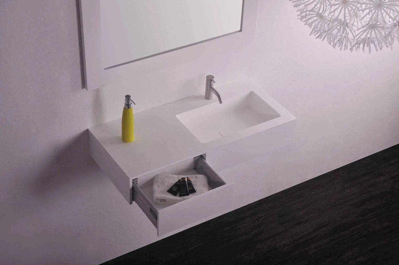 Vesta WM 90R w/Drawer-WALL MOUNT WASHBASINS-訂造一體無縫洗手盆,Tailor made Washbasins,waterbasin hk, 浴室物料,浴室裝修,訂造洗手盆,浴室翻新,Bathroomware ,Bespoke bathroom,浴室配件,訂造浴室潔具,訂造浴室傢俬,香港 浴室設計 公司,best custom bathroom furniture HK, Infinite Bath