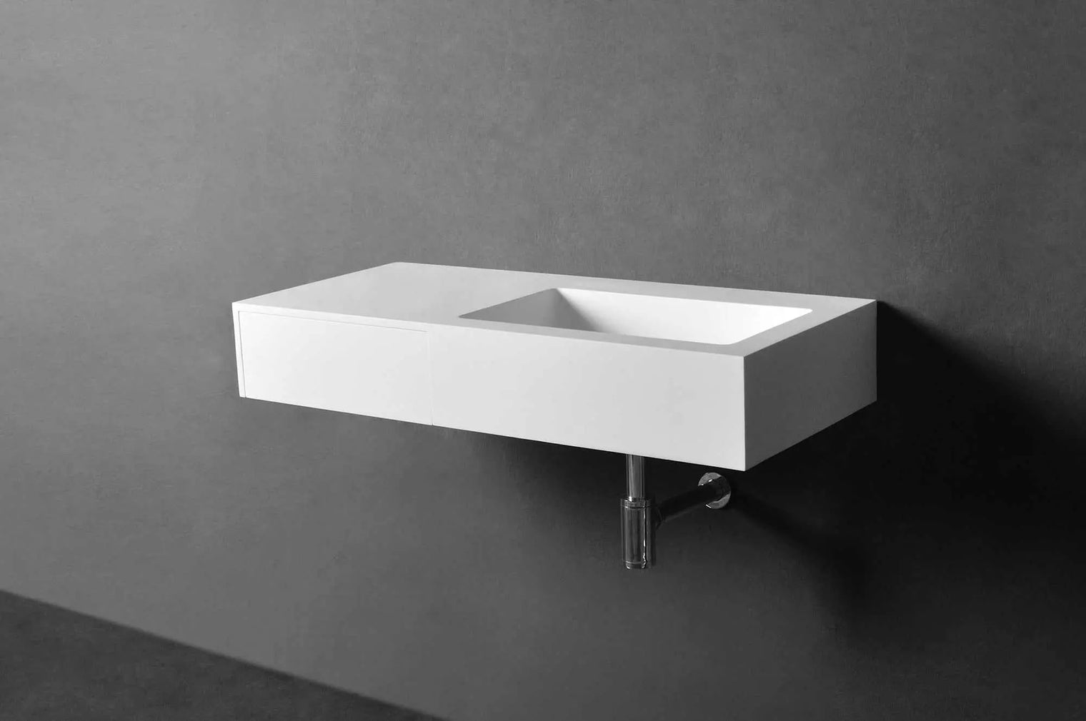 Vesta WM 90R w/Drawer-WALL MOUNT WASHBASINS-訂造一體無縫洗手盆,Tailor made Washbasins,waterbasin hk, 浴室物料,浴室裝修,訂造洗手盆,浴室翻新,Bathroomware ,Bespoke bathroom,浴室配件,訂造浴室潔具,訂造浴室傢俬,香港 浴室設計 公司,best custom bathroom furniture HK, Infinite Bath