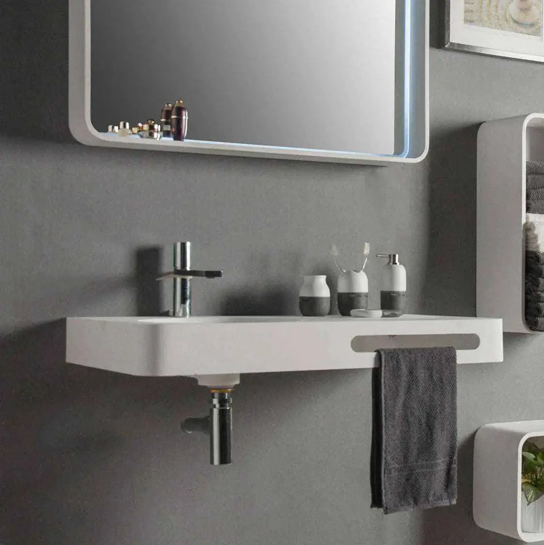 Cirque WM 75L with Towel Bar-WALL MOUNT WASHBASINS-訂造一體無縫洗手盆,Tailor made Washbasins,waterbasin hk, 浴室物料,浴室裝修,訂造洗手盆,浴室翻新,Bathroomware ,Bespoke bathroom,浴室配件,訂造浴室潔具,訂造浴室傢俬,香港 浴室設計 公司,best custom bathroom furniture HK, Infinite Bath