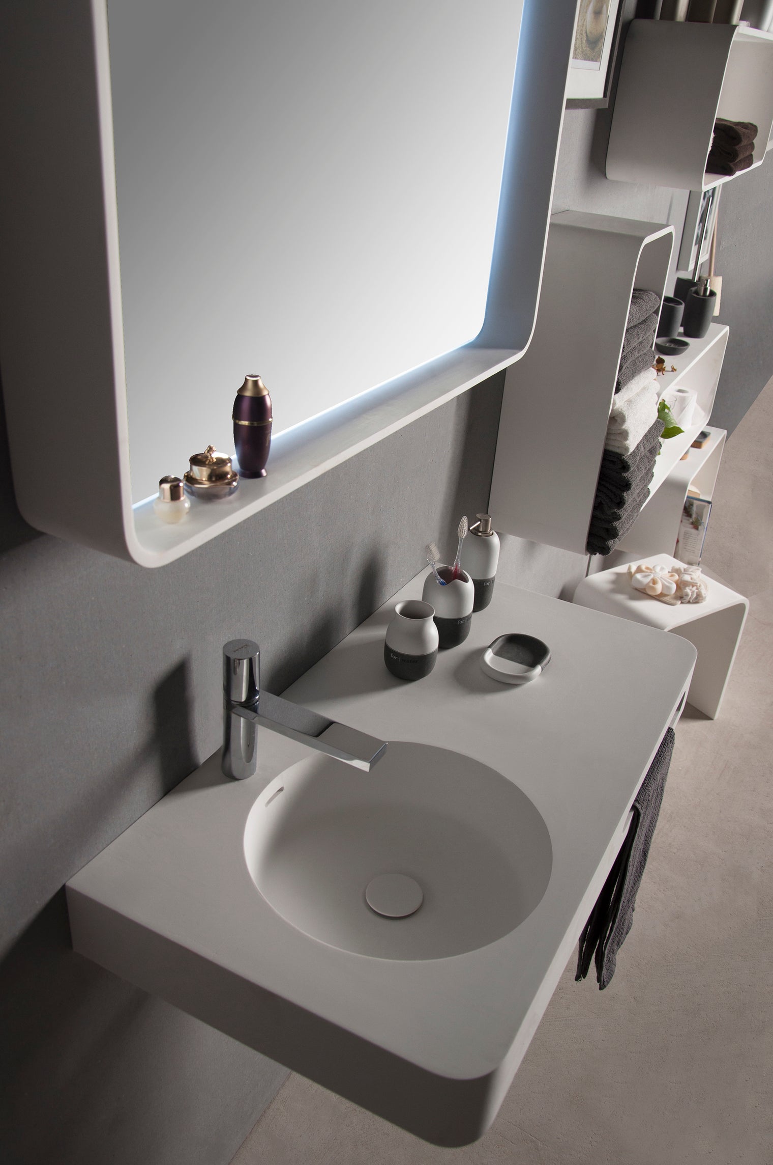 Cirque WM 75L with Towel Bar-WALL MOUNT WASHBASINS-訂造一體無縫洗手盆,Tailor made Washbasins,waterbasin hk, 浴室物料,浴室裝修,訂造洗手盆,浴室翻新,Bathroomware ,Bespoke bathroom,浴室配件,訂造浴室潔具,訂造浴室傢俬,香港 浴室設計 公司,best custom bathroom furniture HK, Infinite Bath