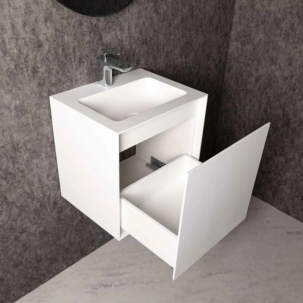bathroom vanity Vesta WM 50 w/Drawer-WALL MOUNT WASHBASINS-訂造一體無縫洗手盆,Tailor made Washbasins,waterbasin hk, 浴室物料,浴室裝修,訂造洗手盆,浴室翻新,Bathroomware ,Bespoke bathroom,浴室配件,訂造浴室潔具,訂造浴室傢俬,香港 浴室設計 公司,best custom bathroom furniture HK, Infinite Bath