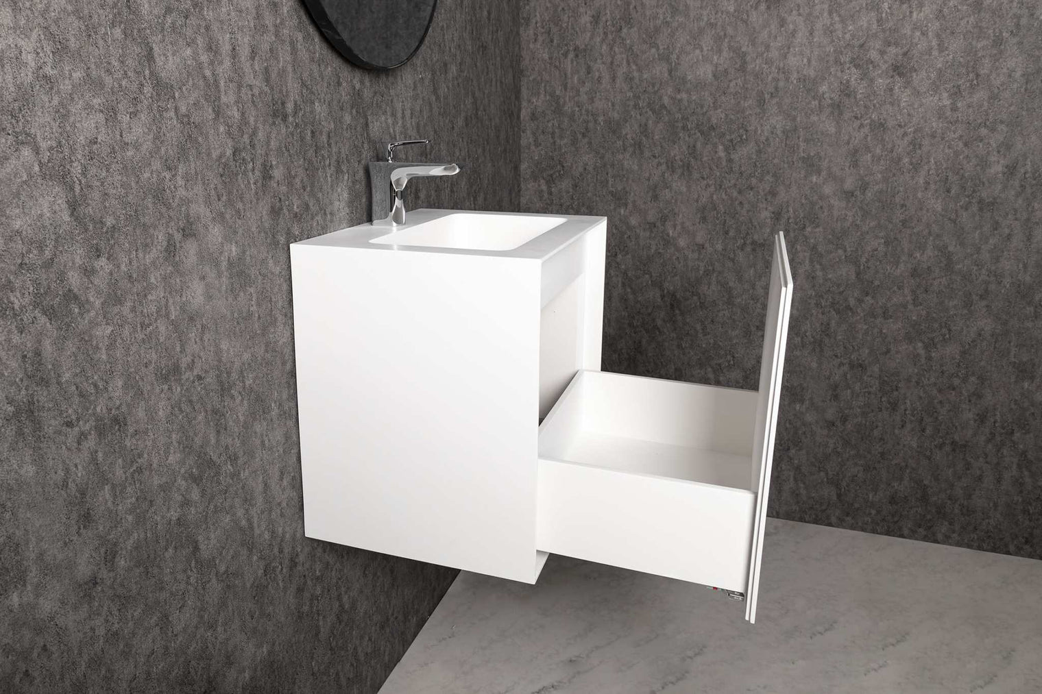 Vesta WM 50 w/Drawer-WALL MOUNT WASHBASINS-訂造一體無縫洗手盆,Tailor made Washbasins,waterbasin hk, 浴室物料,浴室裝修,訂造洗手盆,浴室翻新,Bathroomware ,Bespoke bathroom,浴室配件,訂造浴室潔具,訂造浴室傢俬,香港 浴室設計 公司,best custom bathroom furniture HK, Infinite Bath