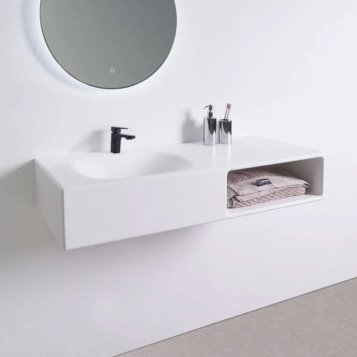 Spio WM 100L w/Shelf-WALL MOUNT WASHBASINS-訂造一體無縫洗手盆,Tailor made Washbasins,waterbasin hk, 浴室物料,浴室裝修,訂造洗手盆,浴室翻新,Bathroomware ,Bespoke bathroom,浴室配件,訂造浴室潔具,訂造浴室傢俬,香港 浴室設計 公司,best custom bathroom furniture HK, Infinite Bath