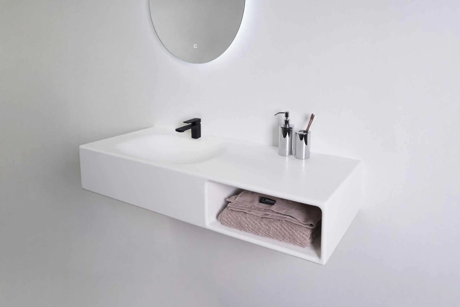 Spio WM 100L w/Shelf-WALL MOUNT WASHBASINS-訂造一體無縫洗手盆,Tailor made Washbasins,waterbasin hk, 浴室物料,浴室裝修,訂造洗手盆,浴室翻新,Bathroomware ,Bespoke bathroom,浴室配件,訂造浴室潔具,訂造浴室傢俬,香港 浴室設計 公司,best custom bathroom furniture HK, Infinite Bath