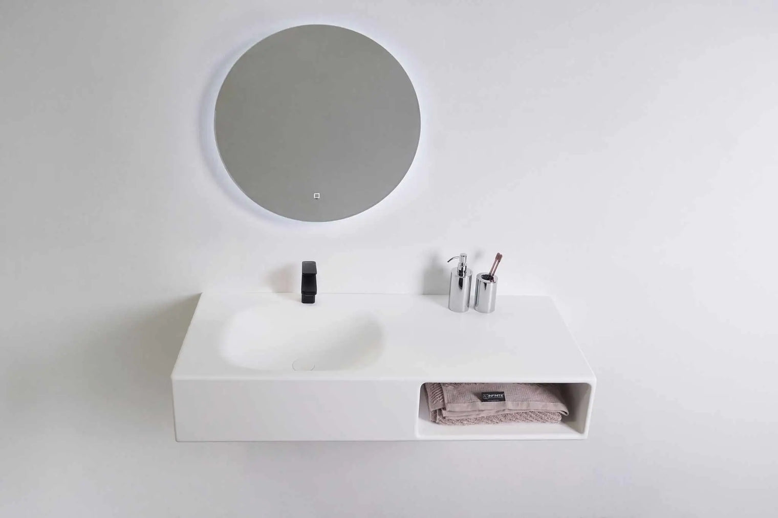 Spio WM 100L w/Shelf-WALL MOUNT WASHBASINS-訂造一體無縫洗手盆,Tailor made Washbasins,waterbasin hk, 浴室物料,浴室裝修,訂造洗手盆,浴室翻新,Bathroomware ,Bespoke bathroom,浴室配件,訂造浴室潔具,訂造浴室傢俬,香港 浴室設計 公司,best custom bathroom furniture HK, Infinite Bath