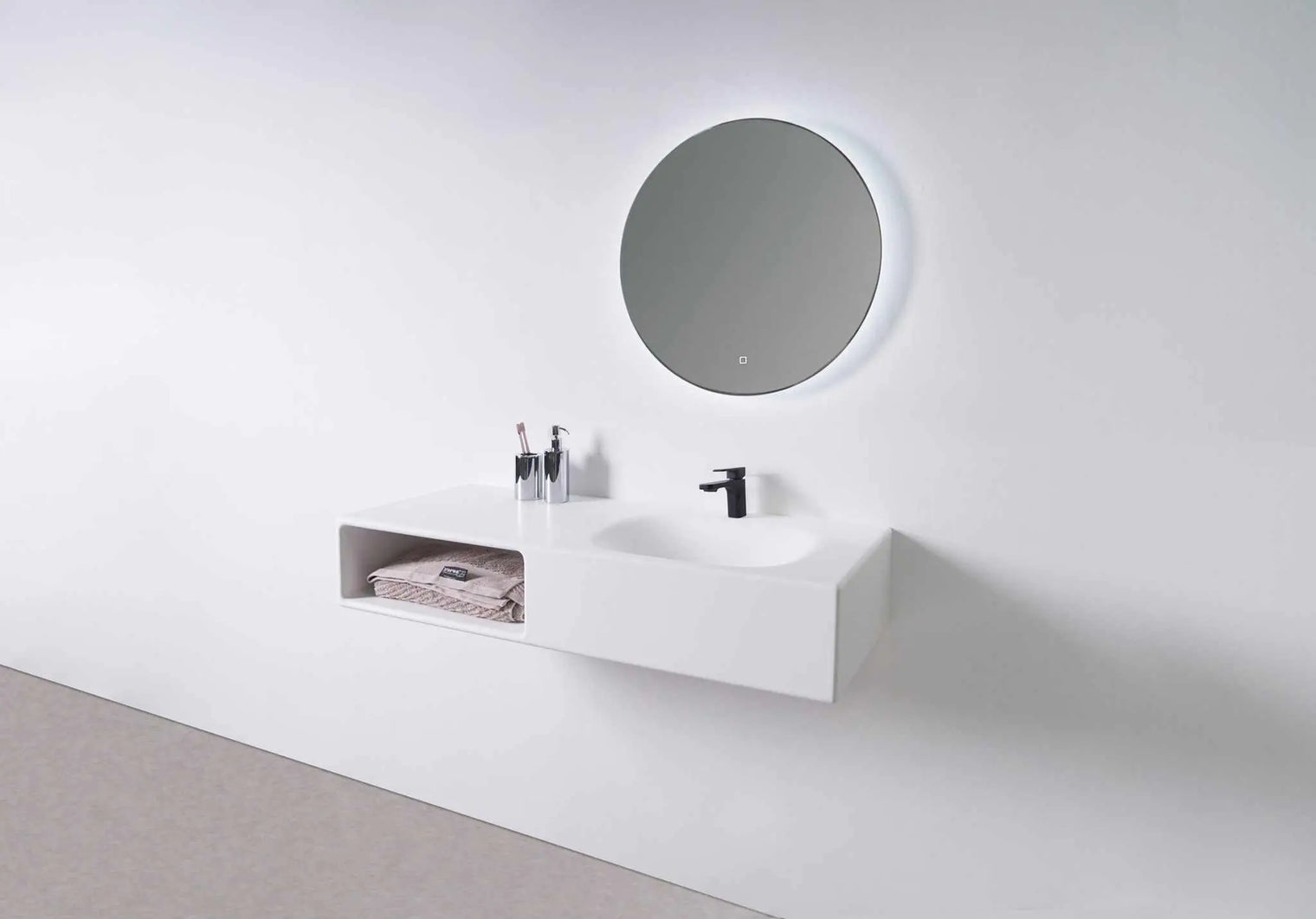 Spio WM 100R w/Shelf-WALL MOUNT WASHBASINS-訂造一體無縫洗手盆,Tailor made Washbasins,waterbasin hk, 浴室物料,浴室裝修,訂造洗手盆,浴室翻新,Bathroomware ,Bespoke bathroom,浴室配件,訂造浴室潔具,訂造浴室傢俬,香港 浴室設計 公司,best custom bathroom furniture HK, Infinite Bath