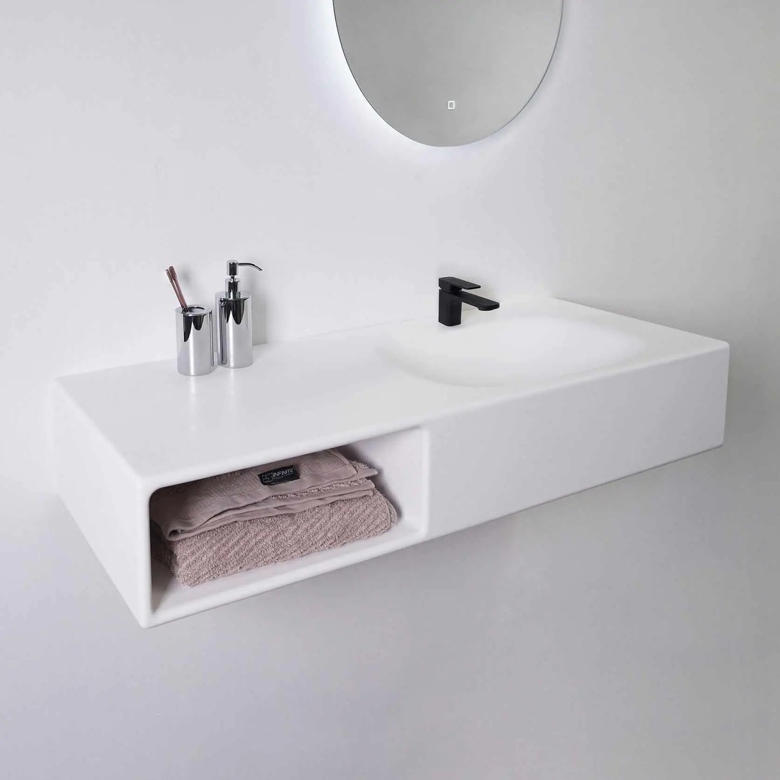 Spio WM 100R w/Shelf-WALL MOUNT WASHBASINS-訂造一體無縫洗手盆,Tailor made Washbasins,waterbasin hk, 浴室物料,浴室裝修,訂造洗手盆,浴室翻新,Bathroomware ,Bespoke bathroom,浴室配件,訂造浴室潔具,訂造浴室傢俬,香港 浴室設計 公司,best custom bathroom furniture HK, Infinite Bath