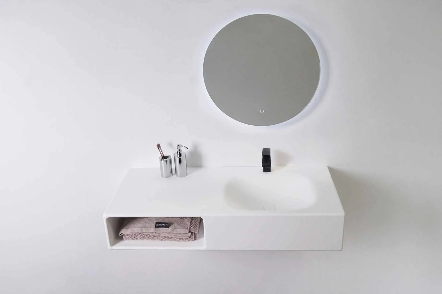 Spio WM 100R w/Shelf-WALL MOUNT WASHBASINS-訂造一體無縫洗手盆,Tailor made Washbasins,waterbasin hk, 浴室物料,浴室裝修,訂造洗手盆,浴室翻新,Bathroomware ,Bespoke bathroom,浴室配件,訂造浴室潔具,訂造浴室傢俬,香港 浴室設計 公司,best custom bathroom furniture HK, Infinite Bath