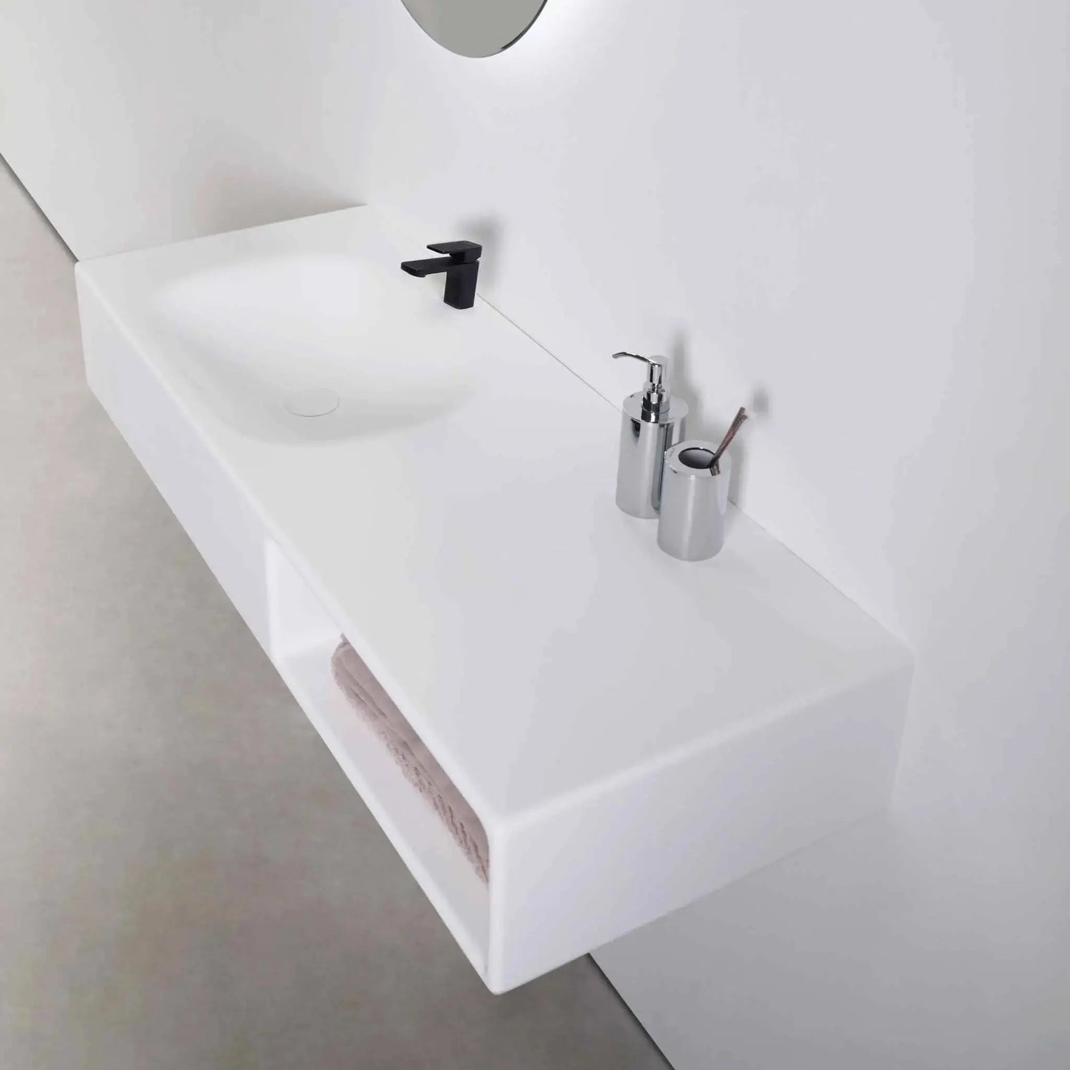 Spio WM 120L w/Shelf-WALL MOUNT WASHBASINS-訂造一體無縫洗手盆,Tailor made Washbasins,waterbasin hk, 浴室物料,浴室裝修,訂造洗手盆,浴室翻新,Bathroomware ,Bespoke bathroom,浴室配件,訂造浴室潔具,訂造浴室傢俬,香港 浴室設計 公司,best custom bathroom furniture HK, Infinite Bath