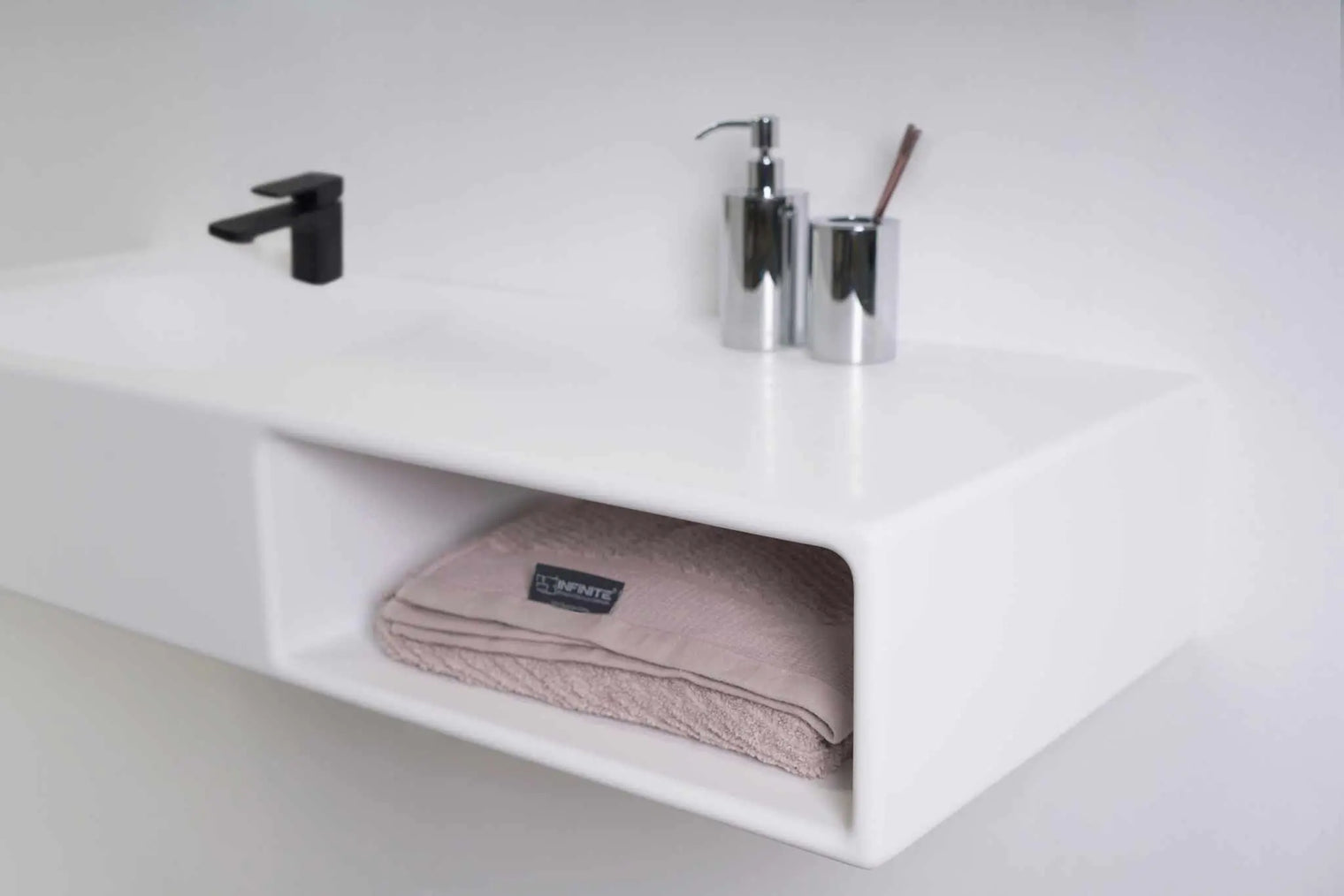 Spio WM 120L w/Shelf-WALL MOUNT WASHBASINS-訂造一體無縫洗手盆,Tailor made Washbasins,waterbasin hk, 浴室物料,浴室裝修,訂造洗手盆,浴室翻新,Bathroomware ,Bespoke bathroom,浴室配件,訂造浴室潔具,訂造浴室傢俬,香港 浴室設計 公司,best custom bathroom furniture HK, Infinite Bath