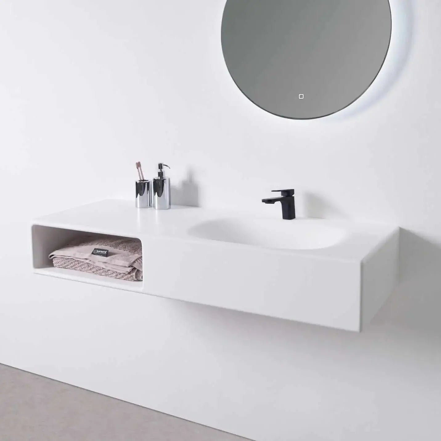 Spio WM 120R w/Shelf-WALL MOUNT WASHBASINS-訂造一體無縫洗手盆,Tailor made Washbasins,waterbasin hk, 浴室物料,浴室裝修,訂造洗手盆,浴室翻新,Bathroomware ,Bespoke bathroom,浴室配件,訂造浴室潔具,訂造浴室傢俬,香港 浴室設計 公司,best custom bathroom furniture HK, Infinite Bath
