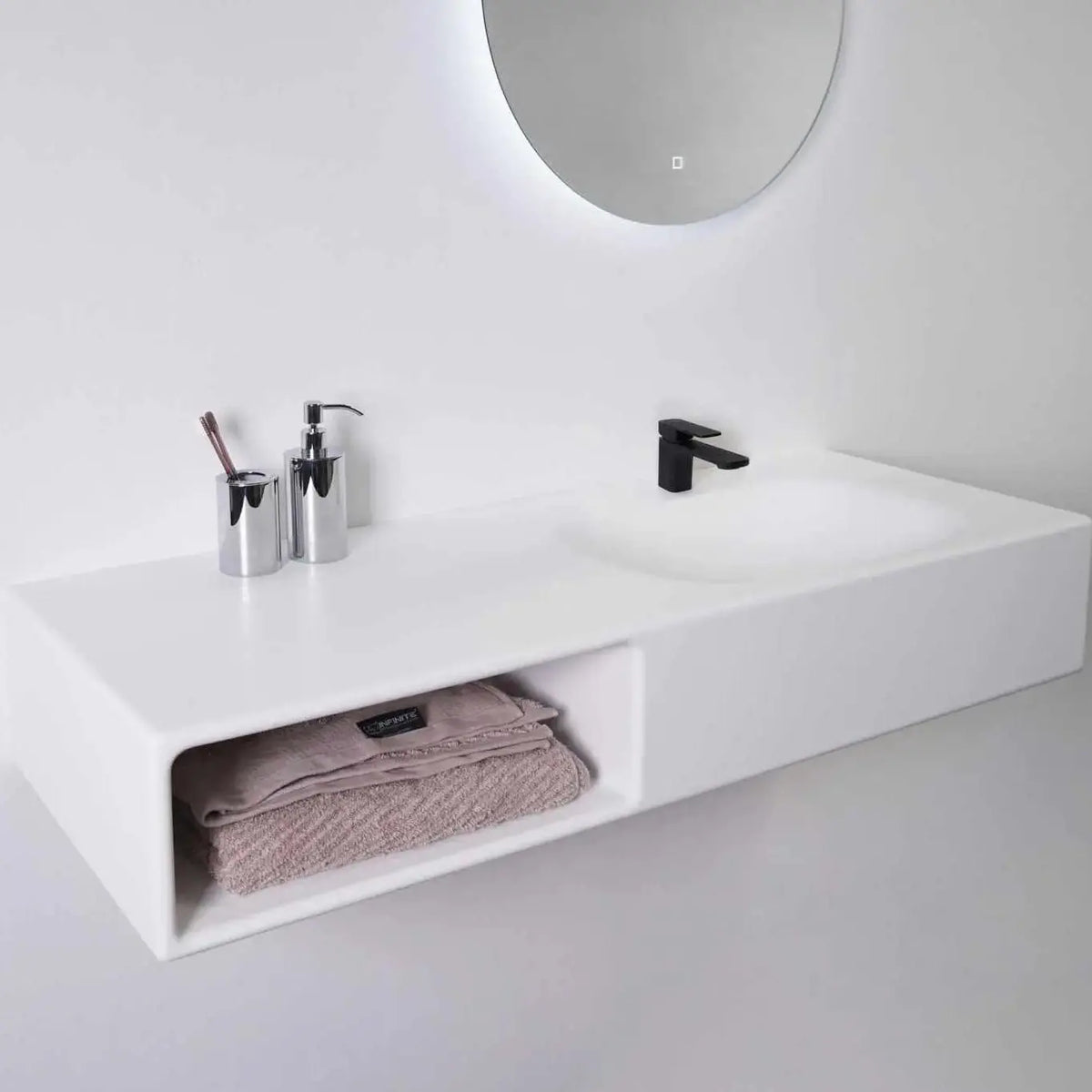 Spio WM 120R w/Shelf-WALL MOUNT WASHBASINS-訂造一體無縫洗手盆,Tailor made Washbasins,waterbasin hk, 浴室物料,浴室裝修,訂造洗手盆,浴室翻新,Bathroomware ,Bespoke bathroom,浴室配件,訂造浴室潔具,訂造浴室傢俬,香港 浴室設計 公司,best custom bathroom furniture HK, Infinite Bath