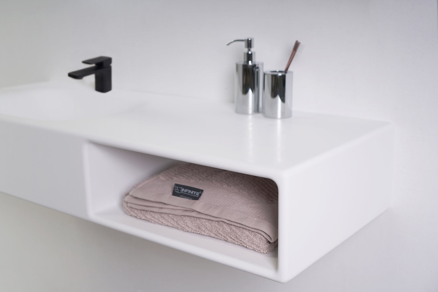 Spio WM 140L w/Shelf-WALL MOUNT WASHBASINS-訂造一體無縫洗手盆,Tailor made Washbasins,waterbasin hk, 浴室物料,浴室裝修,訂造洗手盆,浴室翻新,Bathroomware ,Bespoke bathroom,浴室配件,訂造浴室潔具,訂造浴室傢俬,香港 浴室設計 公司,best custom bathroom furniture HK, Infinite Bath