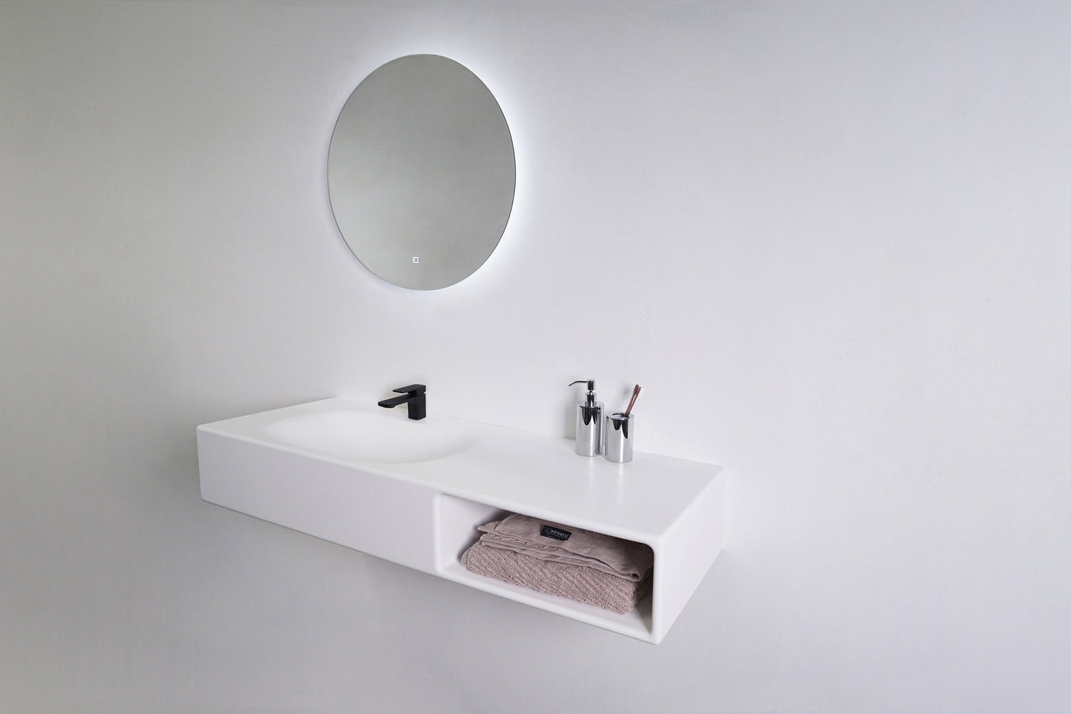 Spio WM 140L w/Shelf-WALL MOUNT WASHBASINS-訂造一體無縫洗手盆,Tailor made Washbasins,waterbasin hk, 浴室物料,浴室裝修,訂造洗手盆,浴室翻新,Bathroomware ,Bespoke bathroom,浴室配件,訂造浴室潔具,訂造浴室傢俬,香港 浴室設計 公司,best custom bathroom furniture HK, Infinite Bath