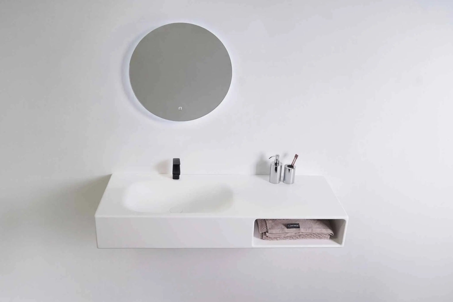 Spio WM 140L w/Shelf-WALL MOUNT WASHBASINS-訂造一體無縫洗手盆,Tailor made Washbasins,waterbasin hk, 浴室物料,浴室裝修,訂造洗手盆,浴室翻新,Bathroomware ,Bespoke bathroom,浴室配件,訂造浴室潔具,訂造浴室傢俬,香港 浴室設計 公司,best custom bathroom furniture HK, Infinite Bath