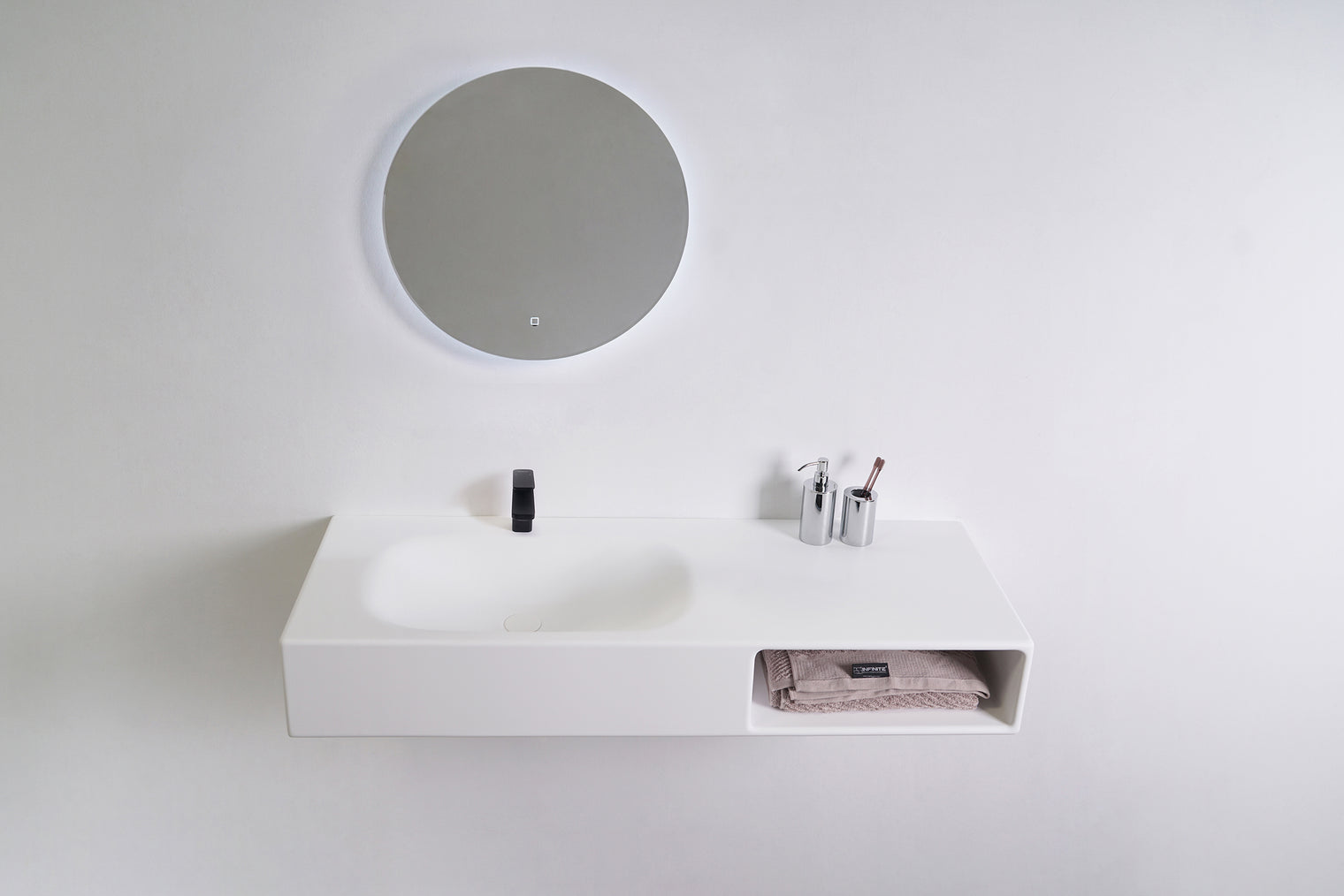 Spio WM 140L w/Shelf-WALL MOUNT WASHBASINS-訂造一體無縫洗手盆,Tailor made Washbasins,waterbasin hk, 浴室物料,浴室裝修,訂造洗手盆,浴室翻新,Bathroomware ,Bespoke bathroom,浴室配件,訂造浴室潔具,訂造浴室傢俬,香港 浴室設計 公司,best custom bathroom furniture HK, Infinite Bath