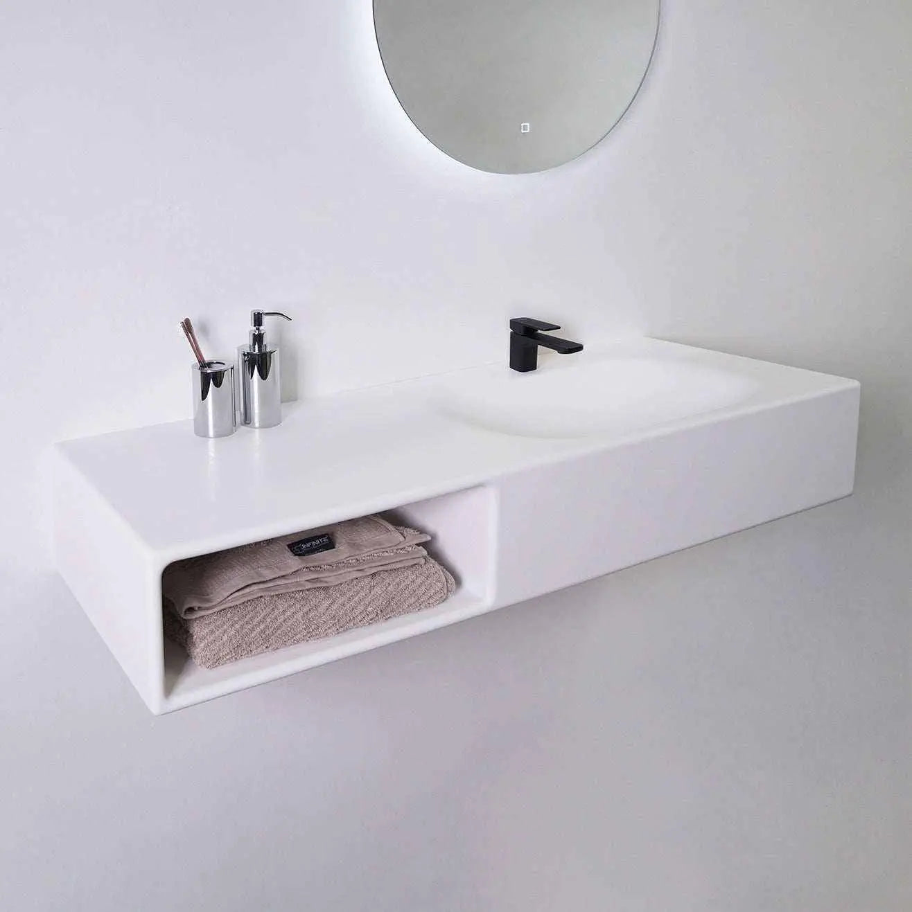 Spio WM 140R w/Shelf-WALL MOUNT WASHBASINS-訂造一體無縫洗手盆,Tailor made Washbasins,waterbasin hk, 浴室物料,浴室裝修,訂造洗手盆,浴室翻新,Bathroomware ,Bespoke bathroom,浴室配件,訂造浴室潔具,訂造浴室傢俬,香港 浴室設計 公司,best custom bathroom furniture HK, Infinite Bath