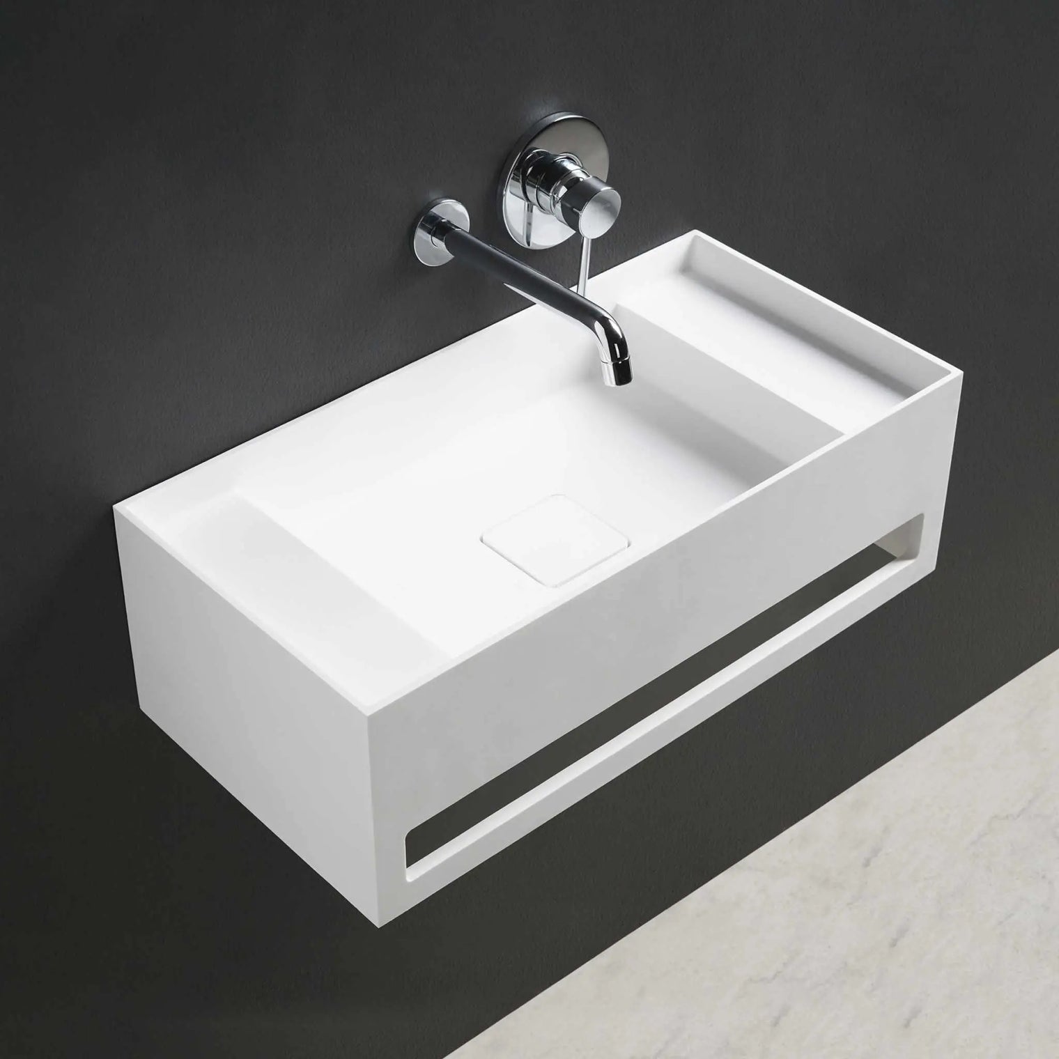 CUBE-X WM 60 w/Towel Bar & Deck-WALL MOUNT WASHBASINS-訂造一體無縫洗手盆,Tailor made Washbasins,waterbasin hk, 浴室物料,浴室裝修,訂造洗手盆,浴室翻新,Bathroomware ,Bespoke bathroom,浴室配件,訂造浴室潔具,訂造浴室傢俬,香港 浴室設計 公司,best custom bathroom furniture HK, Infinite Bath