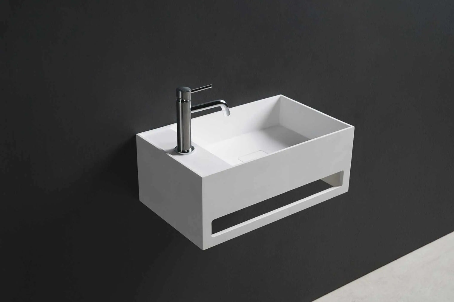 CUBE-X WM 50L w/Towel Bar-WALL MOUNT WASHBASINS-訂造一體無縫洗手盆,Tailor made Washbasins,waterbasin hk, 浴室物料,浴室裝修,訂造洗手盆,浴室翻新,Bathroomware ,Bespoke bathroom,浴室配件,訂造浴室潔具,訂造浴室傢俬,香港 浴室設計 公司,best custom bathroom furniture HK, Infinite Bath