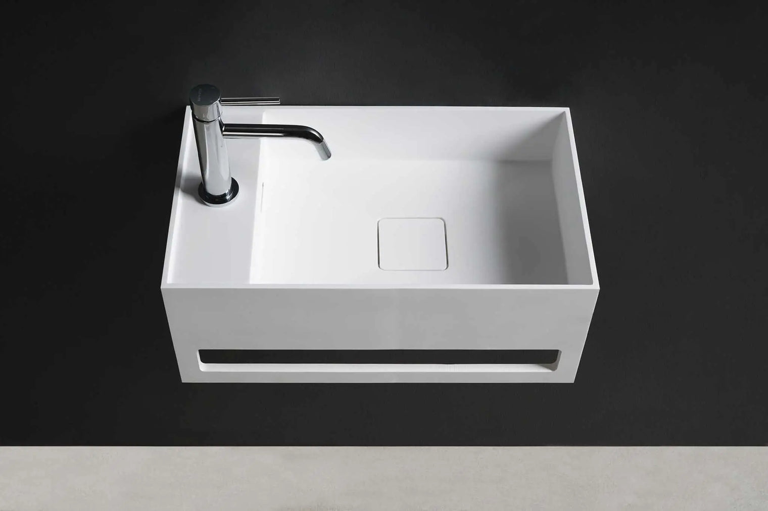 CUBE-X WM 50L w/Towel Bar-WALL MOUNT WASHBASINS-訂造一體無縫洗手盆,Tailor made Washbasins,waterbasin hk, 浴室物料,浴室裝修,訂造洗手盆,浴室翻新,Bathroomware ,Bespoke bathroom,浴室配件,訂造浴室潔具,訂造浴室傢俬,香港 浴室設計 公司,best custom bathroom furniture HK, Infinite Bath