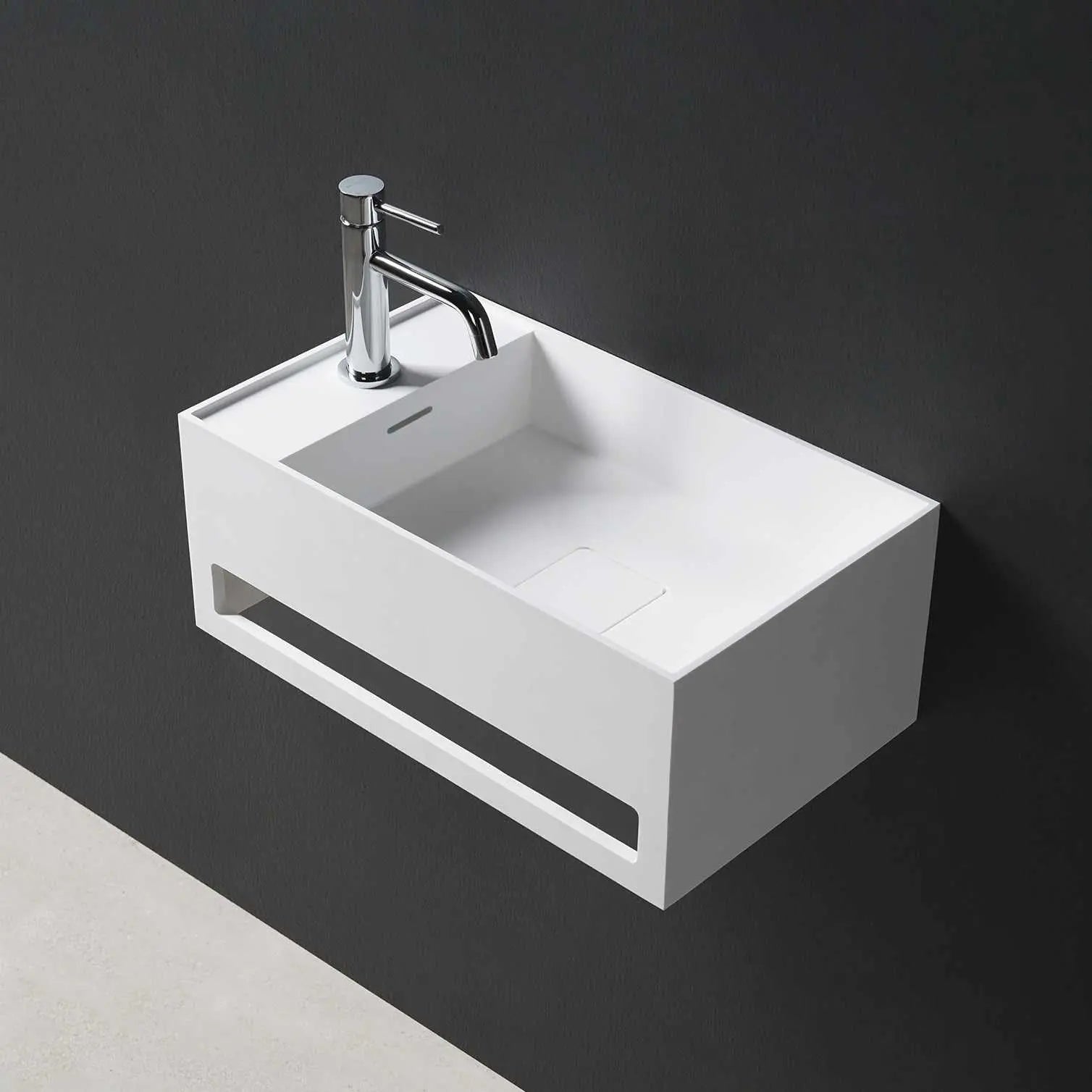 CUBE-X WM 50L w/Towel Bar-WALL MOUNT WASHBASINS-訂造一體無縫洗手盆,Tailor made Washbasins,waterbasin hk, 浴室物料,浴室裝修,訂造洗手盆,浴室翻新,Bathroomware ,Bespoke bathroom,浴室配件,訂造浴室潔具,訂造浴室傢俬,香港 浴室設計 公司,best custom bathroom furniture HK, Infinite Bath