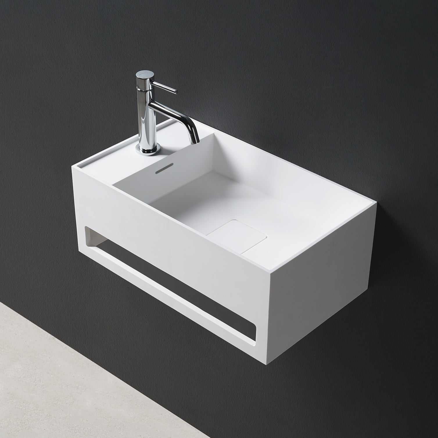 CUBE-X WM 50L w/Towel Bar-WALL MOUNT WASHBASINS-訂造一體無縫洗手盆,Tailor made Washbasins,waterbasin hk, 浴室物料,浴室裝修,訂造洗手盆,浴室翻新,Bathroomware ,Bespoke bathroom,浴室配件,訂造浴室潔具,訂造浴室傢俬,香港 浴室設計 公司,best custom bathroom furniture HK, Infinite Bath