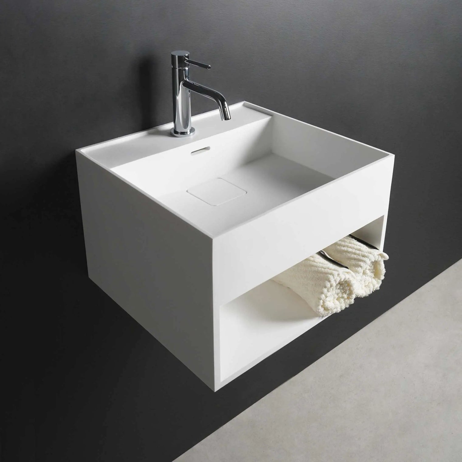 CUBE-X WM 30 w/Shelf-WALL MOUNT WASHBASINS-訂造一體無縫洗手盆,Tailor made Washbasins,waterbasin hk, 浴室物料,浴室裝修,訂造洗手盆,浴室翻新,Bathroomware ,Bespoke bathroom,浴室配件,訂造浴室潔具,訂造浴室傢俬,香港 浴室設計 公司,best custom bathroom furniture HK, Infinite Bath
