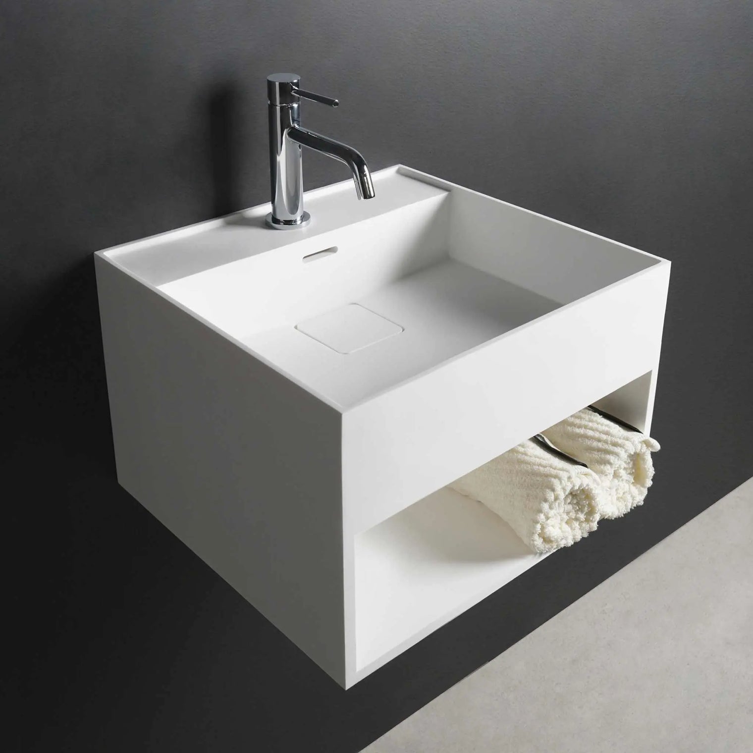 CUBE-X WM 40 w/Shelf-WALL MOUNT WASHBASINS-訂造一體無縫洗手盆,Tailor made Washbasins,waterbasin hk, 浴室物料,浴室裝修,訂造洗手盆,浴室翻新,Bathroomware ,Bespoke bathroom,浴室配件,訂造浴室潔具,訂造浴室傢俬,香港 浴室設計 公司,best custom bathroom furniture HK, Infinite Bath