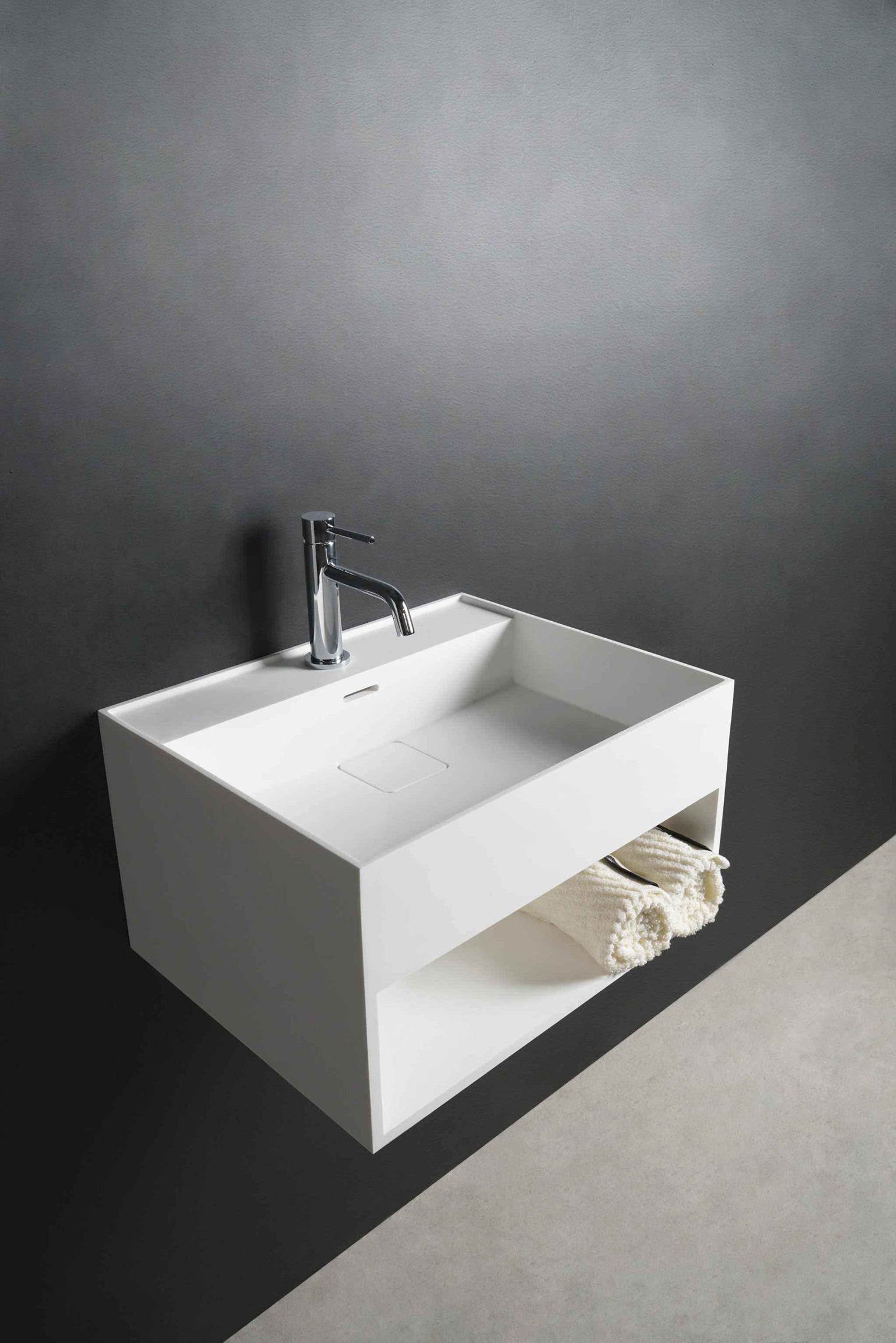 CUBE-X WM 60 w/Shelf-WALL MOUNT WASHBASINS-訂造一體無縫洗手盆,Tailor made Washbasins,waterbasin hk, 浴室物料,浴室裝修,訂造洗手盆,浴室翻新,Bathroomware ,Bespoke bathroom,浴室配件,訂造浴室潔具,訂造浴室傢俬,香港 浴室設計 公司,best custom bathroom furniture HK, Infinite Bath
