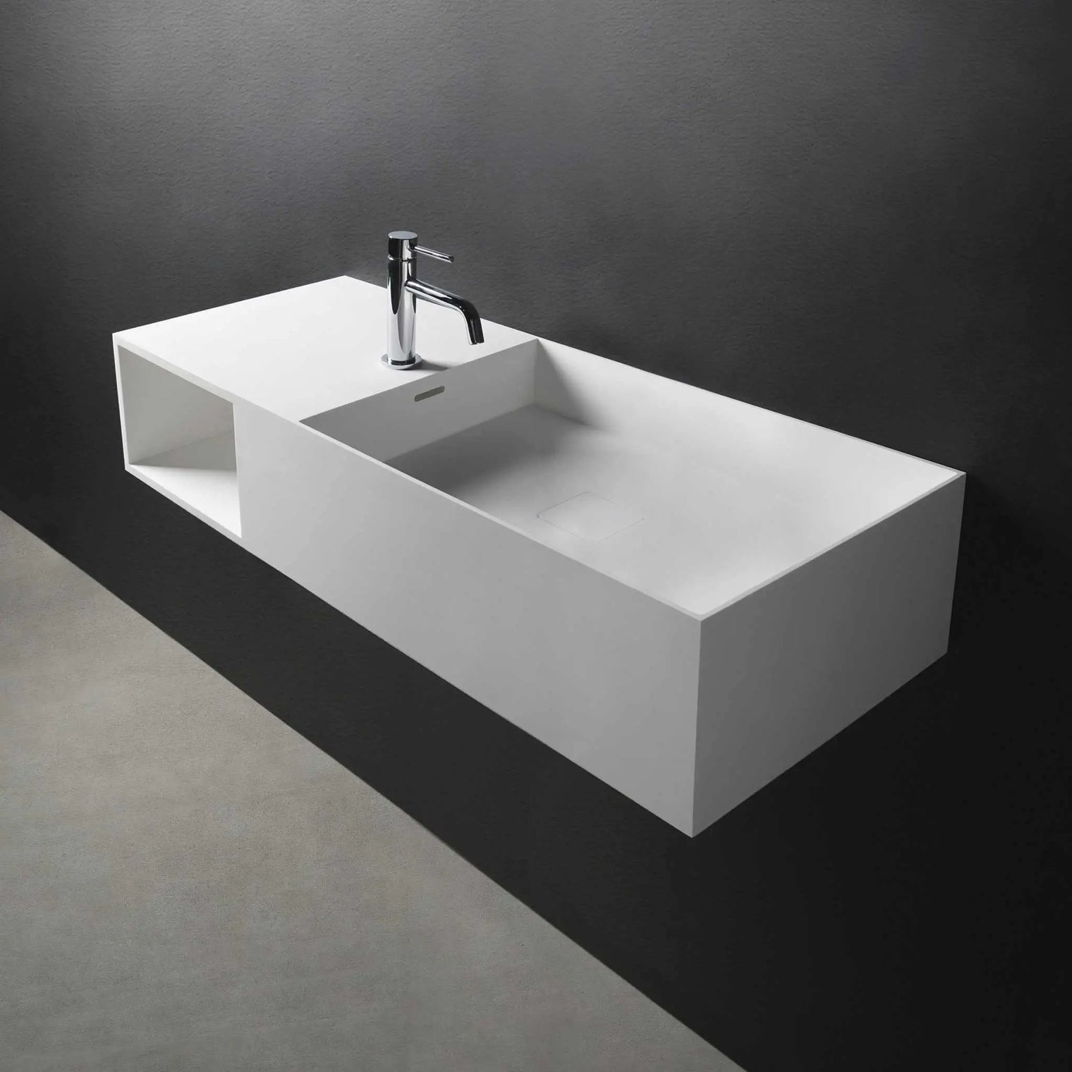 CUBE-X WM 100R w/Shelf-WALL MOUNT WASHBASINS-訂造一體無縫洗手盆,Tailor made Washbasins,waterbasin hk, 浴室物料,浴室裝修,訂造洗手盆,浴室翻新,Bathroomware ,Bespoke bathroom,浴室配件,訂造浴室潔具,訂造浴室傢俬,香港 浴室設計 公司,best custom bathroom furniture HK, Infinite Bath