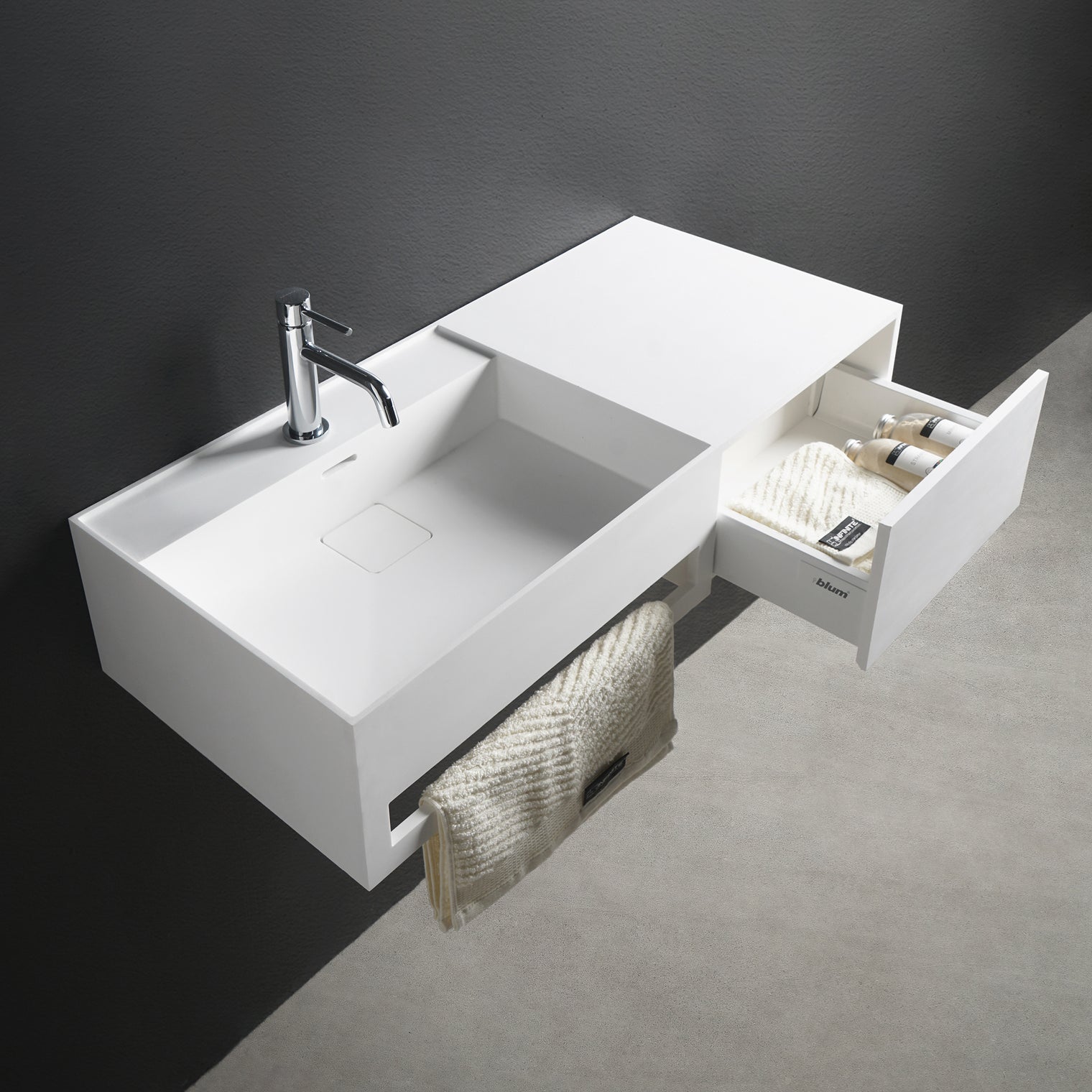 CUBE-X WM 90L w/Drawer-WALL MOUNT WASHBASINS-訂造一體無縫洗手盆,Tailor made Washbasins,waterbasin hk, 浴室物料,浴室裝修,訂造洗手盆,浴室翻新,Bathroomware ,Bespoke bathroom,浴室配件,訂造浴室潔具,訂造浴室傢俬,香港 浴室設計 公司,best custom bathroom furniture HK, Infinite Bath