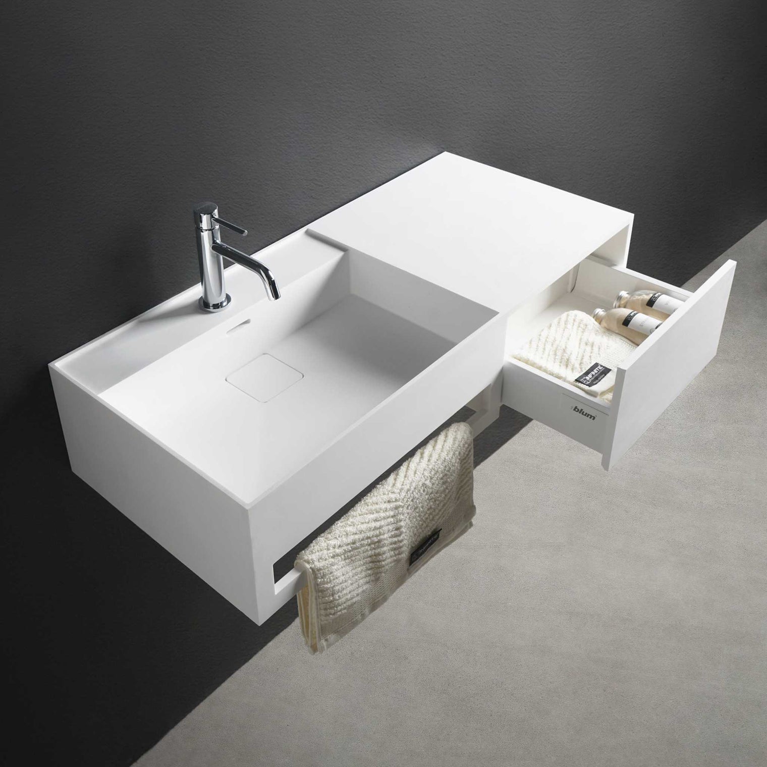 CUBE-X WM 90L w/Drawer-WALL MOUNT WASHBASINS-訂造一體無縫洗手盆,Tailor made Washbasins,waterbasin hk, 浴室物料,浴室裝修,訂造洗手盆,浴室翻新,Bathroomware ,Bespoke bathroom,浴室配件,訂造浴室潔具,訂造浴室傢俬,香港 浴室設計 公司,best custom bathroom furniture HK, Infinite Bath