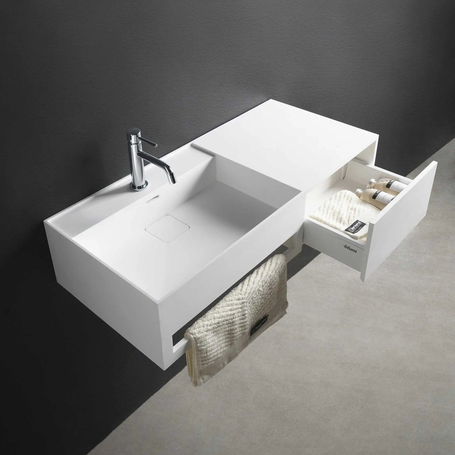 bathroom vanity CUBE-X WM 120L w/Drawer-WALL MOUNT WASHBASINS-訂造一體無縫洗手盆,Tailor made Washbasins,waterbasin hk, 浴室物料,浴室裝修,訂造洗手盆,浴室翻新,Bathroomware ,Bespoke bathroom,浴室配件,訂造浴室潔具,訂造浴室傢俬,香港 浴室設計 公司,best custom bathroom furniture HK, Infinite Bath