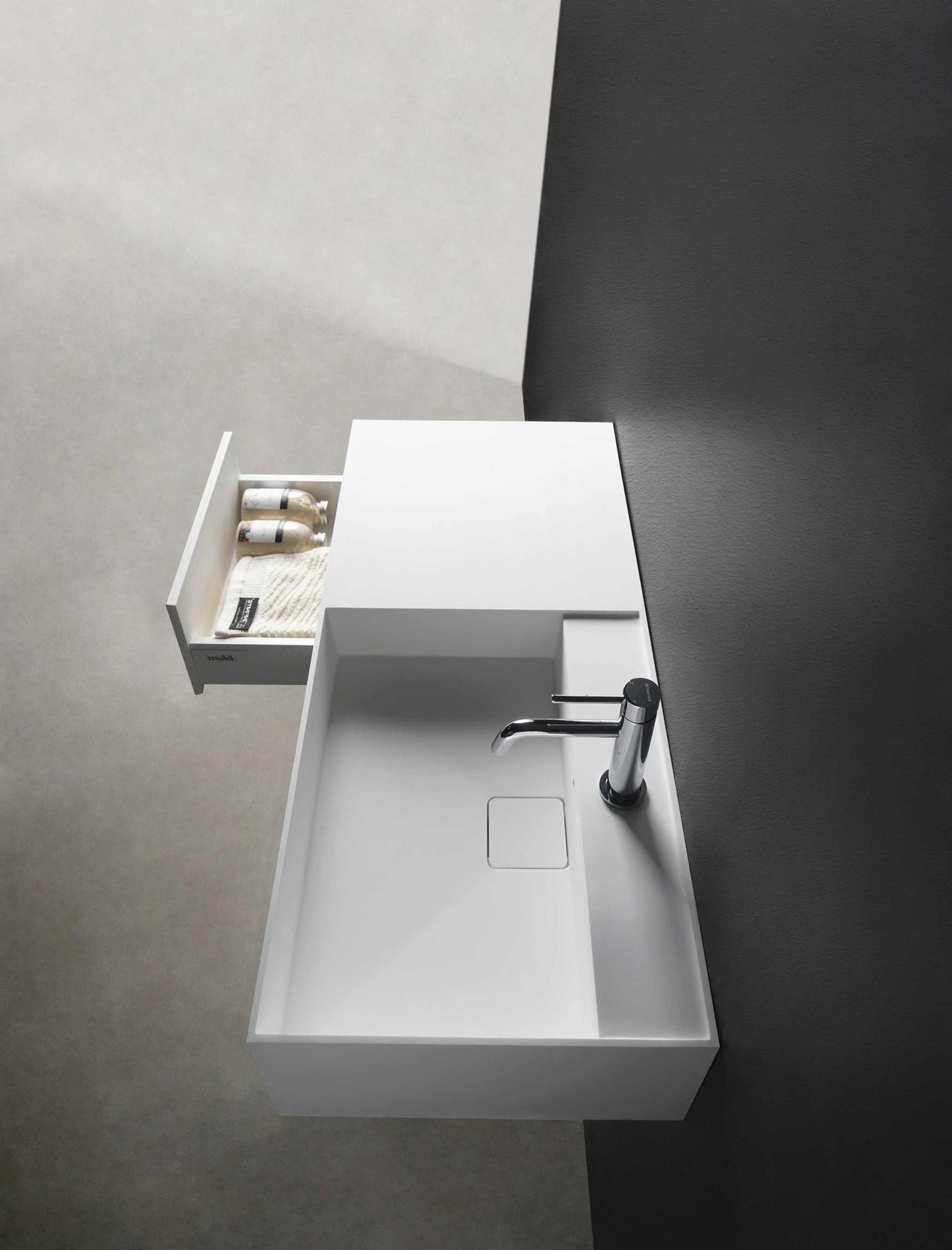 CUBE-X WM 90R w/Drawer-WALL MOUNT WASHBASINS-訂造一體無縫洗手盆,Tailor made Washbasins,waterbasin hk, 浴室物料,浴室裝修,訂造洗手盆,浴室翻新,Bathroomware ,Bespoke bathroom,浴室配件,訂造浴室潔具,訂造浴室傢俬,香港 浴室設計 公司,best custom bathroom furniture HK, Infinite Bath