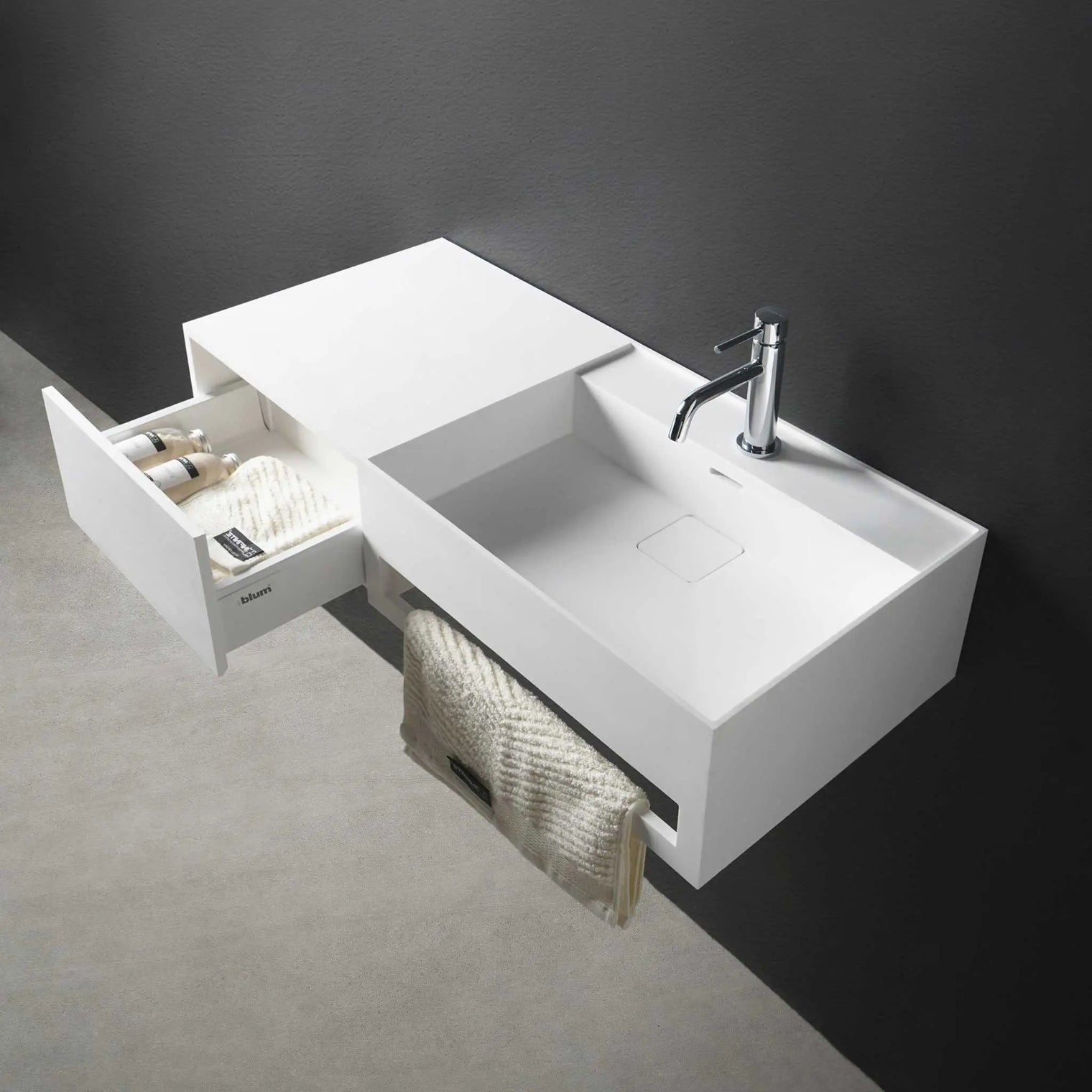 bathroom vanity CUBE-X WM 120R w/Drawer-WALL MOUNT WASHBASINS-訂造一體無縫洗手盆,Tailor made Washbasins,waterbasin hk, 浴室物料,浴室裝修,訂造洗手盆,浴室翻新,Bathroomware ,Bespoke bathroom,浴室配件,訂造浴室潔具,訂造浴室傢俬,香港 浴室設計 公司,best custom bathroom furniture HK, Infinite Bath