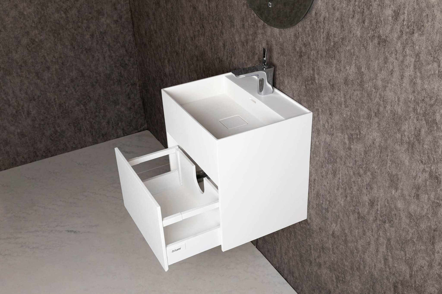 CUBE-X WM 50 w/Drawer-WALL MOUNT WASHBASINS-訂造一體無縫洗手盆,Tailor made Washbasins,waterbasin hk, 浴室物料,浴室裝修,訂造洗手盆,浴室翻新,Bathroomware ,Bespoke bathroom,浴室配件,訂造浴室潔具,訂造浴室傢俬,香港 浴室設計 公司,best custom bathroom furniture HK, Infinite Bath