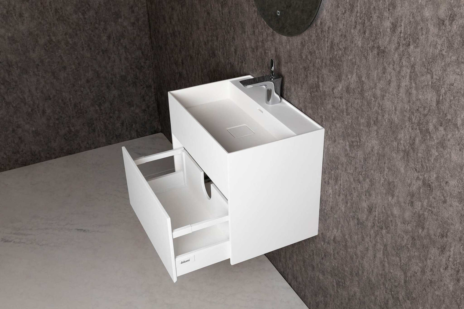 bathroom vanity CUBE-X WM 60 w/Drawer-WALL MOUNT WASHBASINS-訂造一體無縫洗手盆,Tailor made Washbasins,waterbasin hk, 浴室物料,浴室裝修,訂造洗手盆,浴室翻新,Bathroomware ,Bespoke bathroom,浴室配件,訂造浴室潔具,訂造浴室傢俬,香港 浴室設計 公司,best custom bathroom furniture HK, Infinite Bath